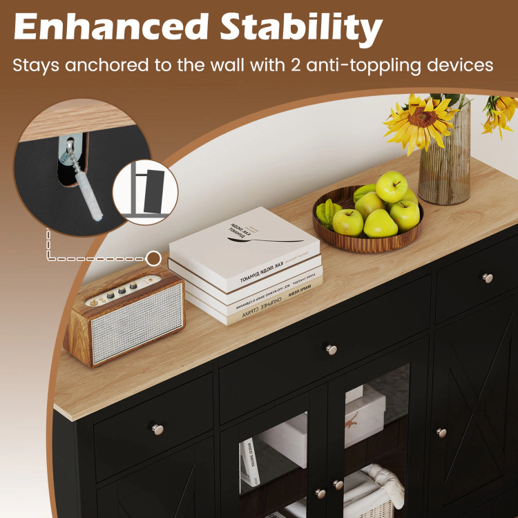 Hivvago 55" Large Buffet Sideboard Kitchen Storage Cabinet with 3 Drawers Shelves Wine Bar Table