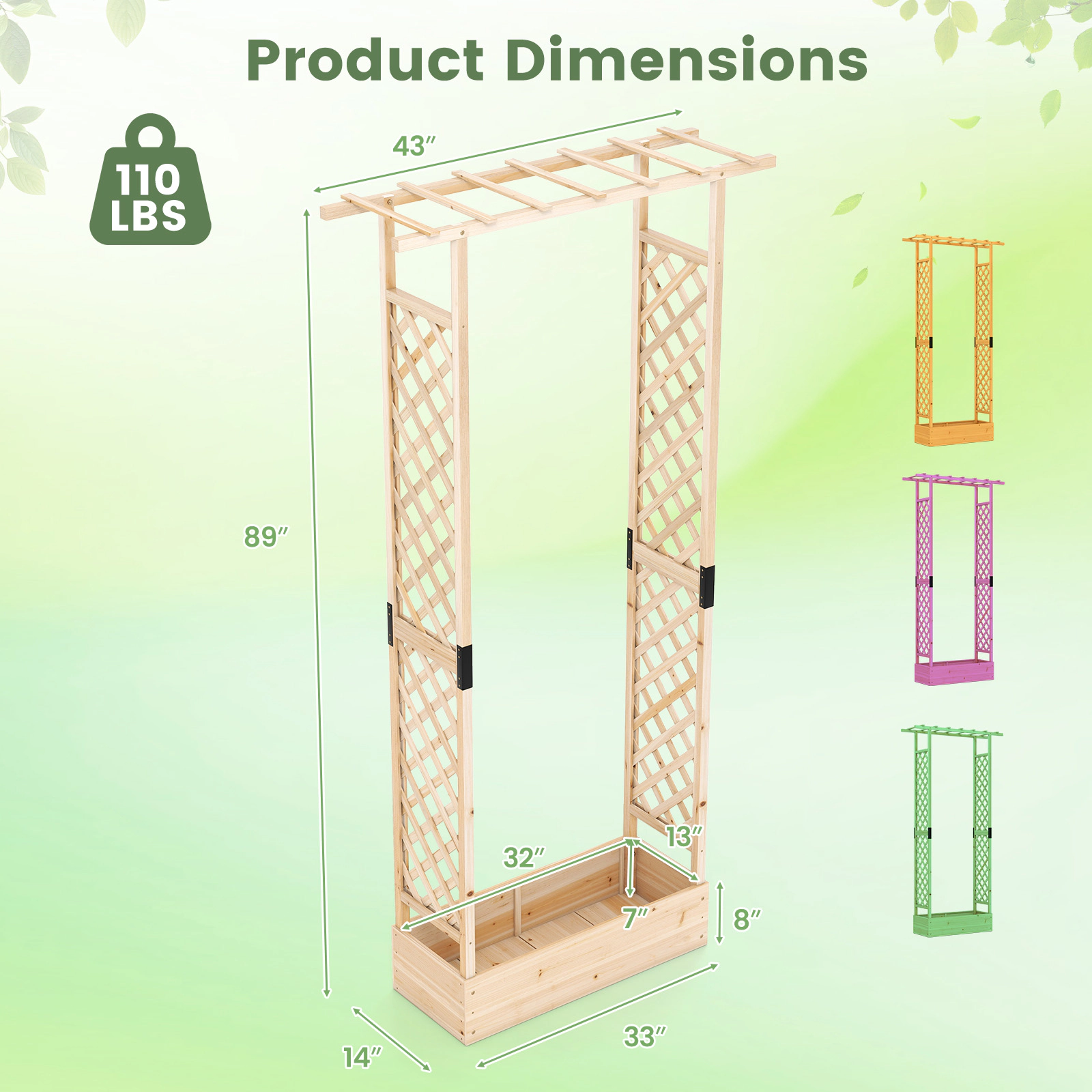LJG Inch Tall Wooden Raised Garden Bed with Side Trellis and Hanging Roof Drainage Holes