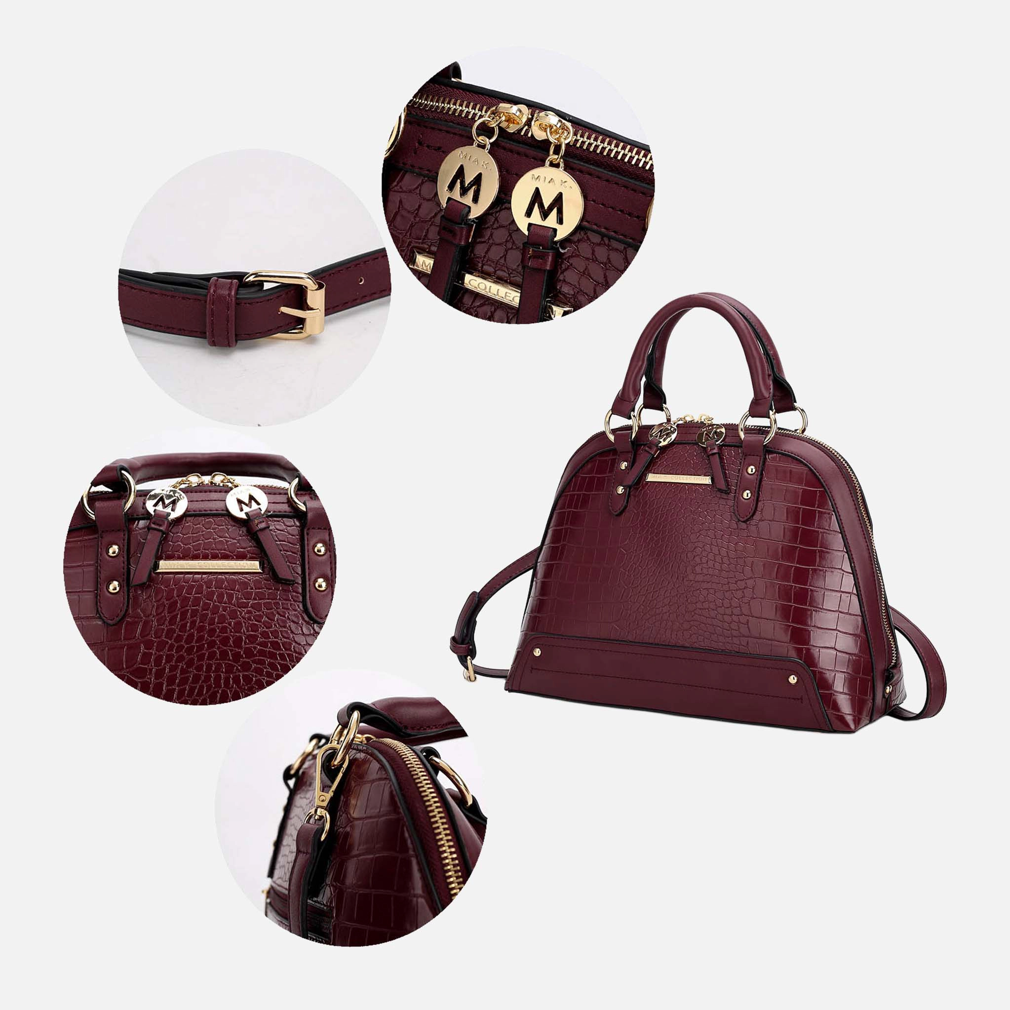 Mia K Collection Nora Croc-Embossed Satchel - Gold-Tone Hardware, Removable Crossbody Strap