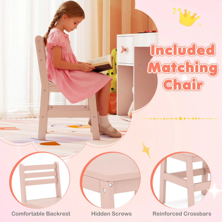 Hivvago Kids Vanity Table And Chair Set With Lighted Mirror For Aged 3+ Years Old