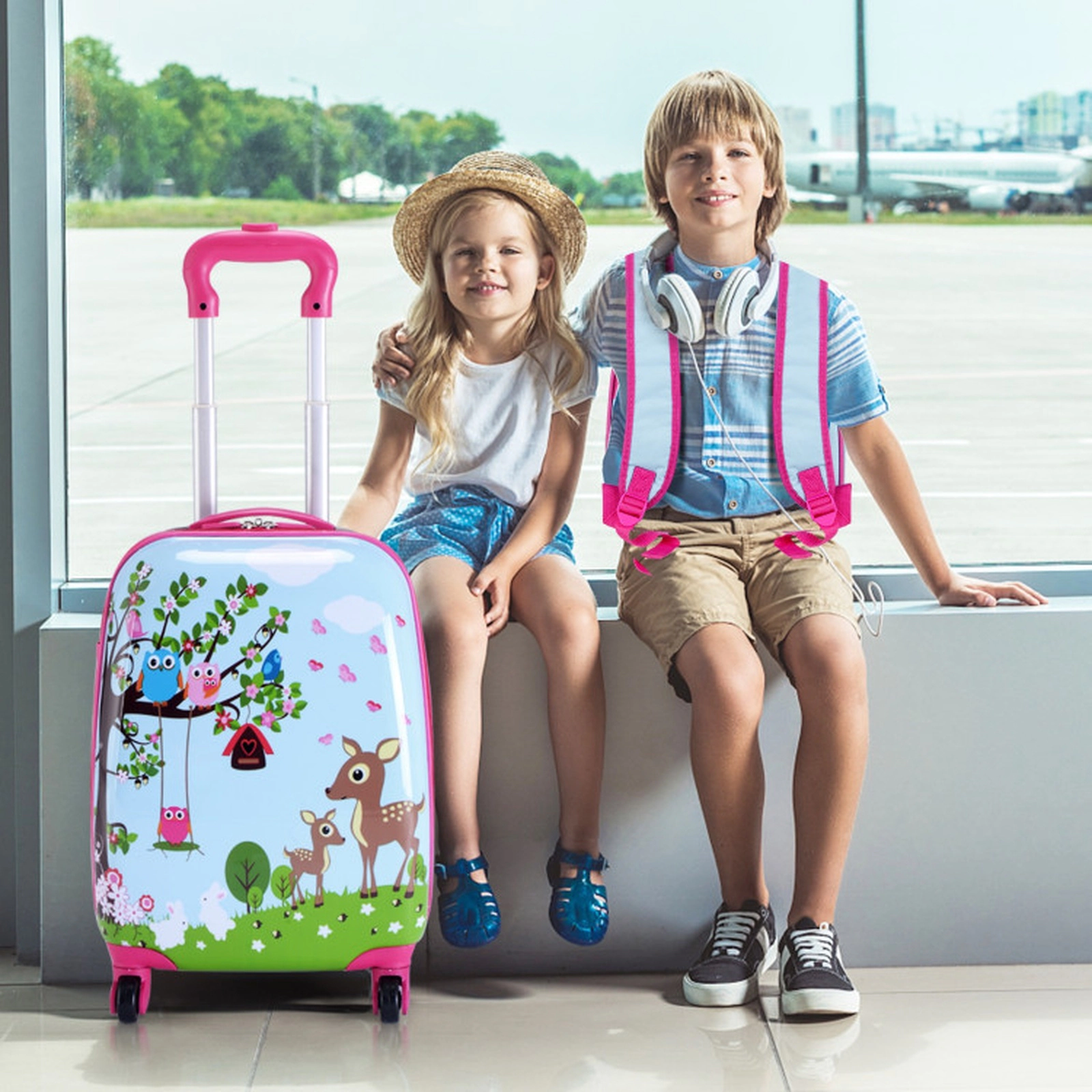SUGIFT Kids 2-Piece ABS Hardshell Rolling Carry-On Suitcase Backpack Luggage Set 18-in x 12-in x 8.5-in Blue
