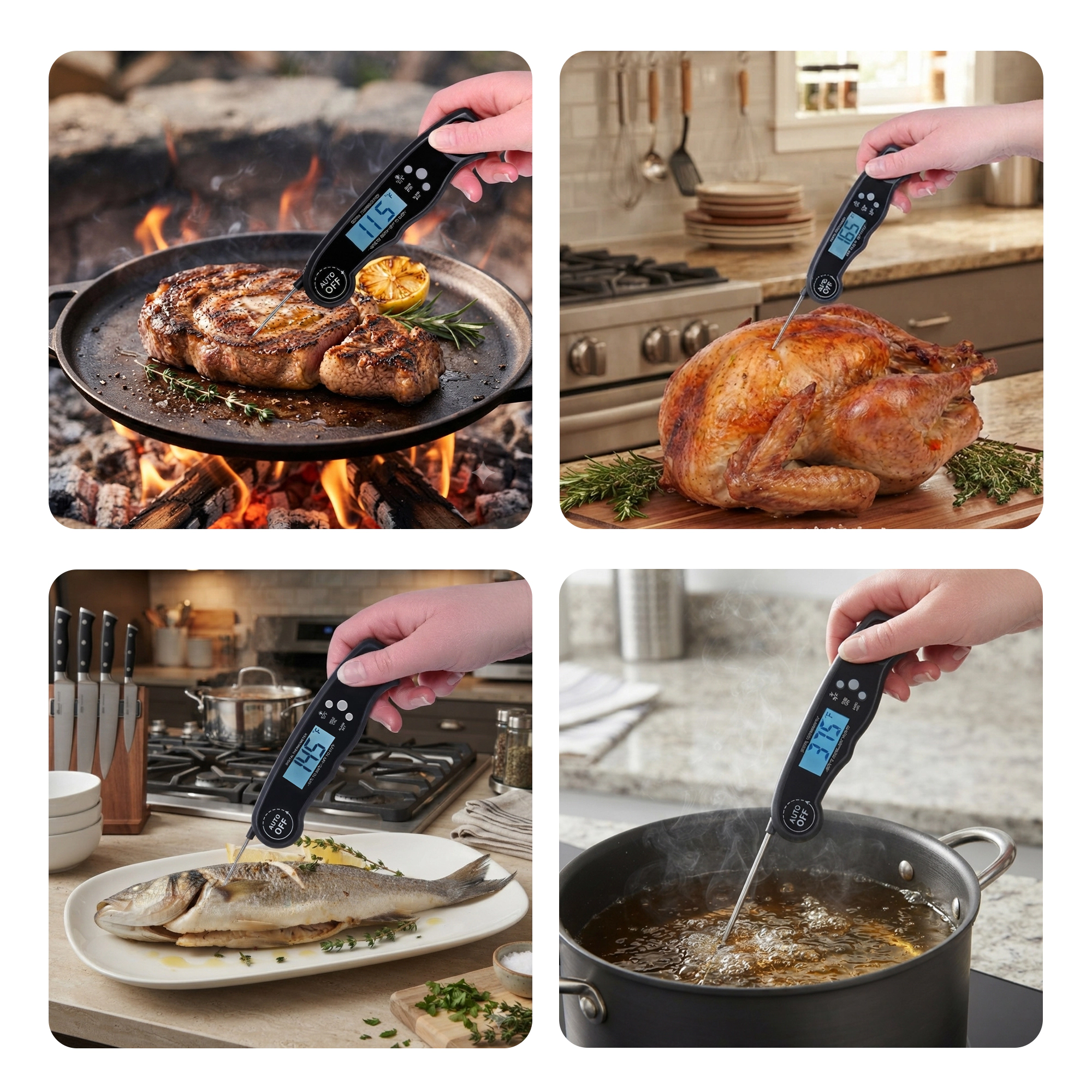 Cheer Collection Instant Read Digital Food Thermometer with Foldable Probe and Backlit Display