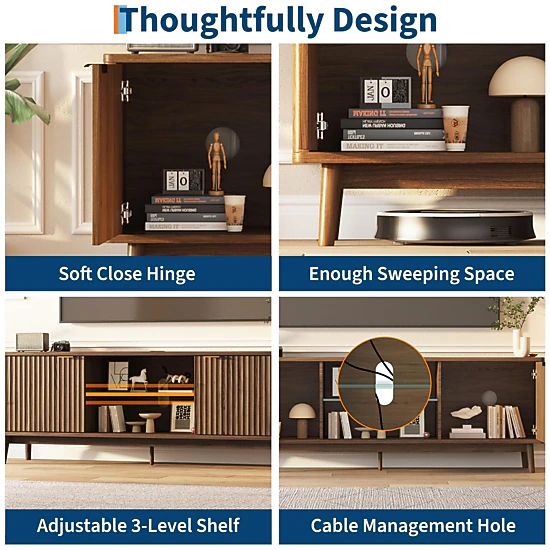 BebreezChic TV Stand Entertainment Center with Storage Cabinets,Media TV Console Table for UP to 80" Television Stands