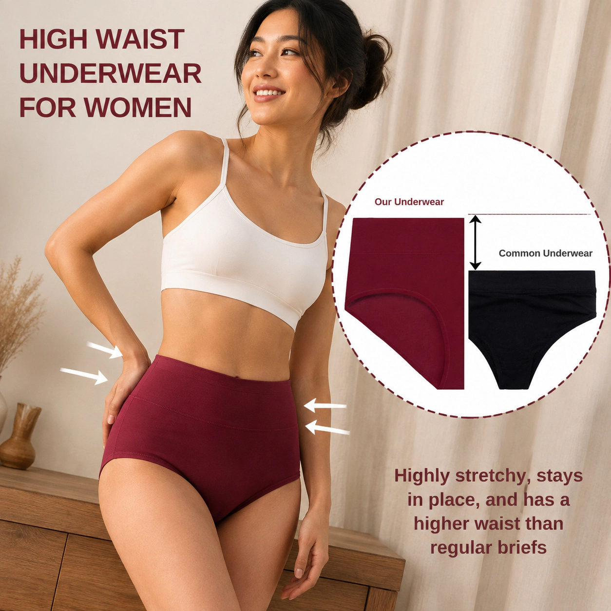 WZK Womens 5-Pack High Waisted Soft Cotton Underwear