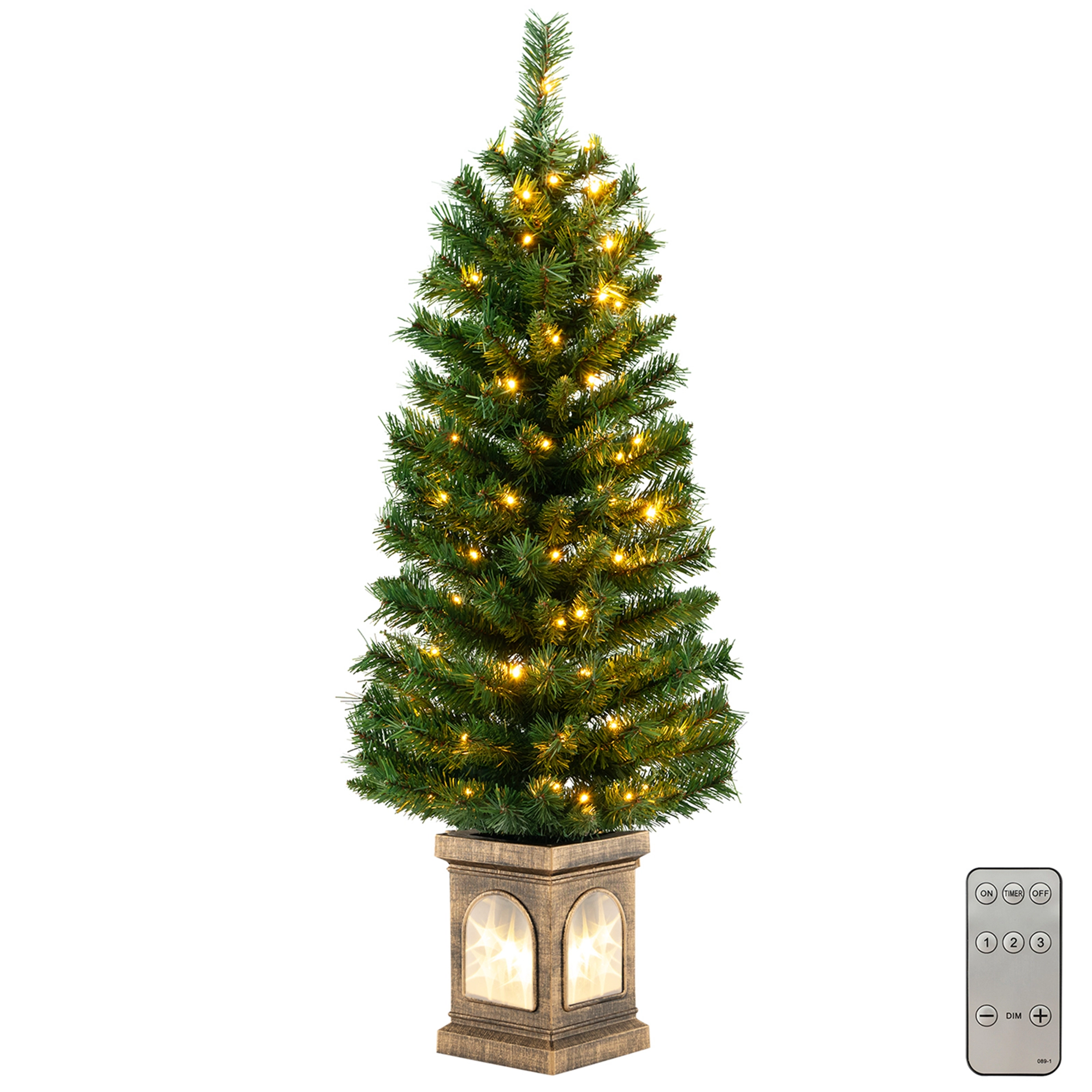 Costway 1 PC 4 FT Pre-Lit Potted Christmas Tree Artificial Entrance Decor with 3 Lighting Modes