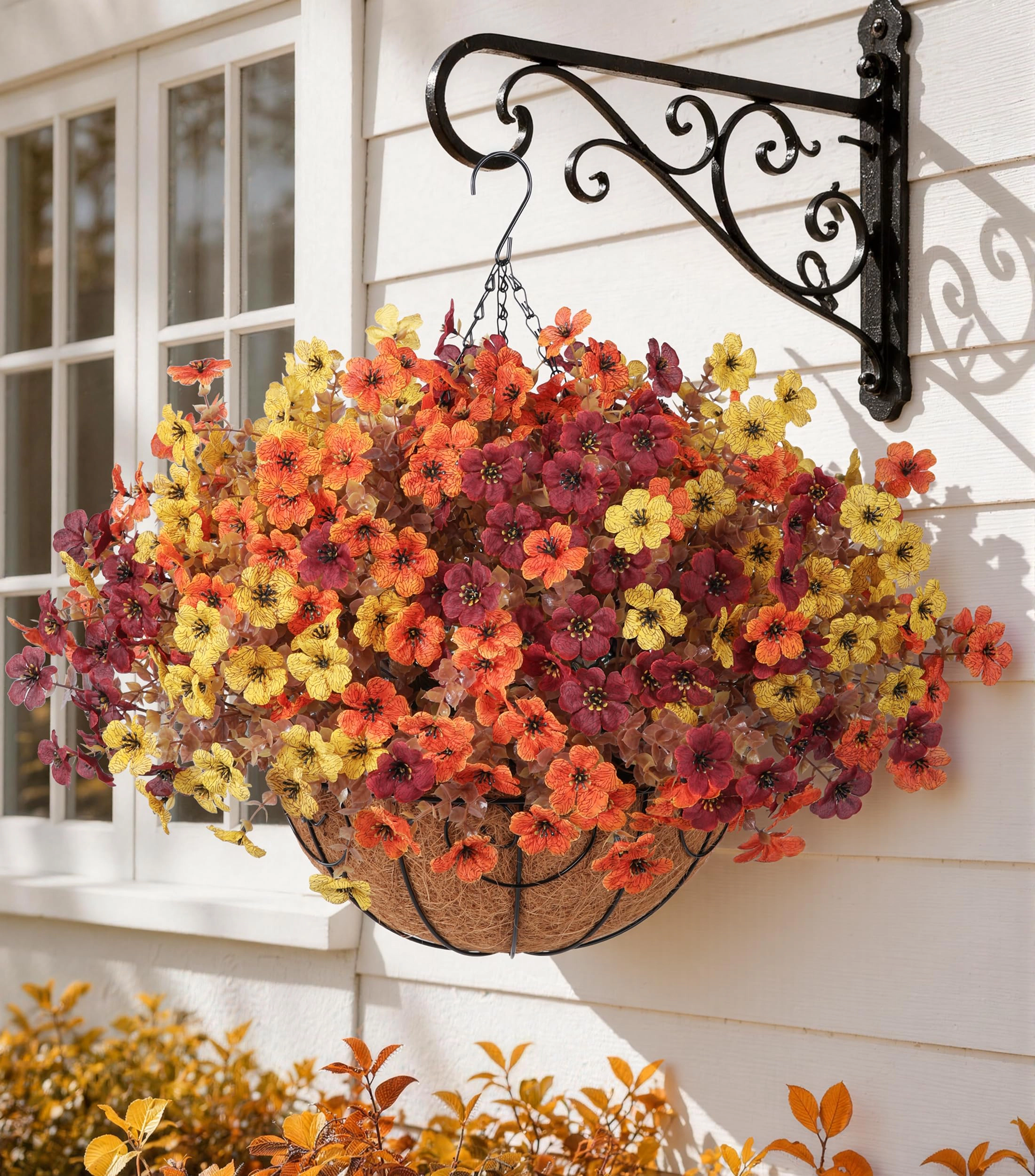 PUPWE Artificial Outdoor Flowers Hanging Basket
