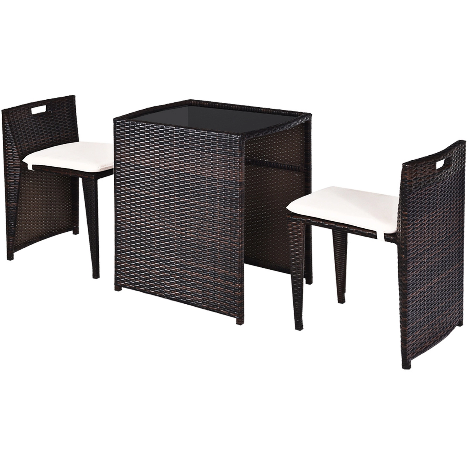 SUGIFT 3-Piece Brown Wicker Patio Bistro Set with Cushioned Chairs and Tea Table