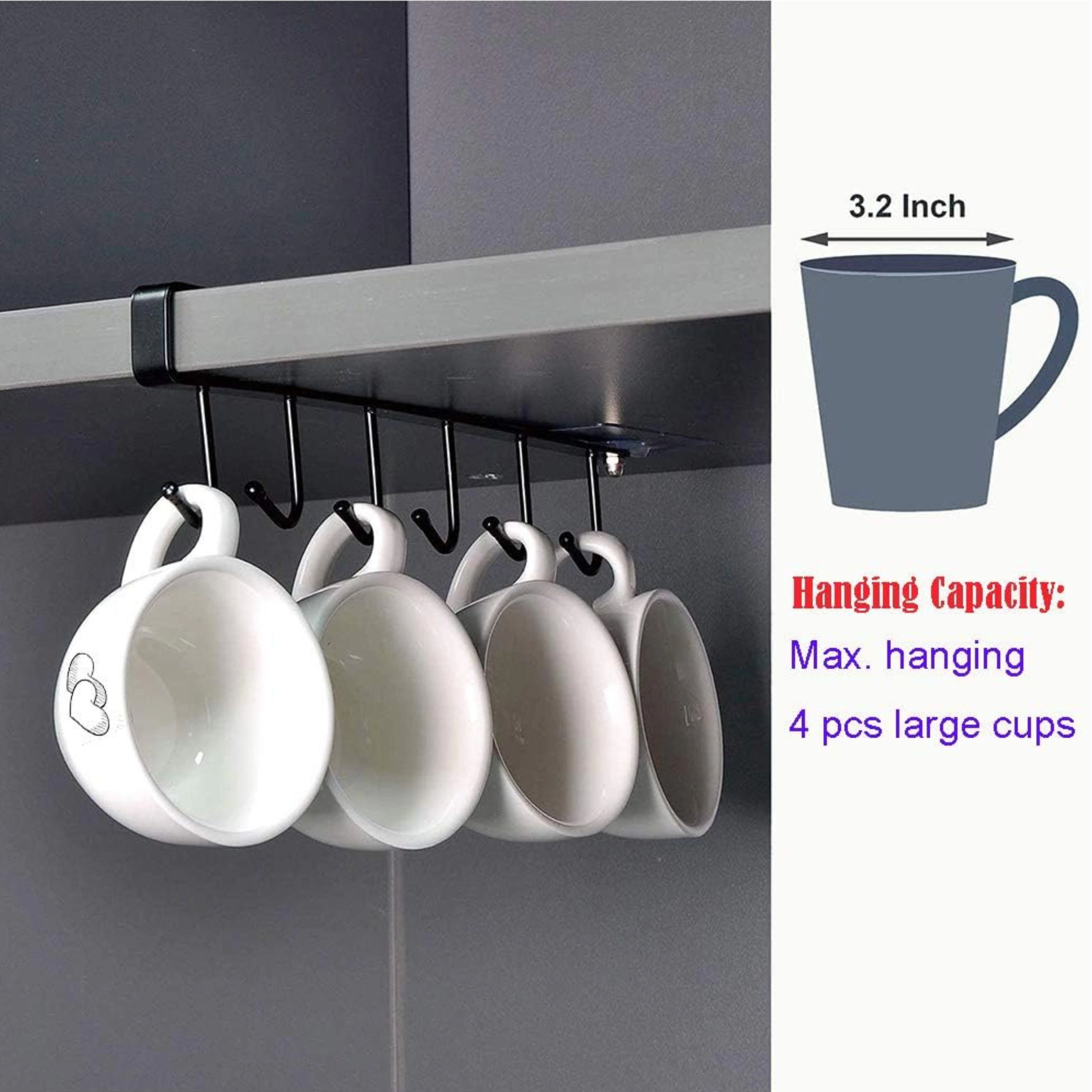 Stock Preferred Pack of 2 Under Cabinet Mug Hooks Adhesive Coffee Cup Holder Rack for Kitchen Storage