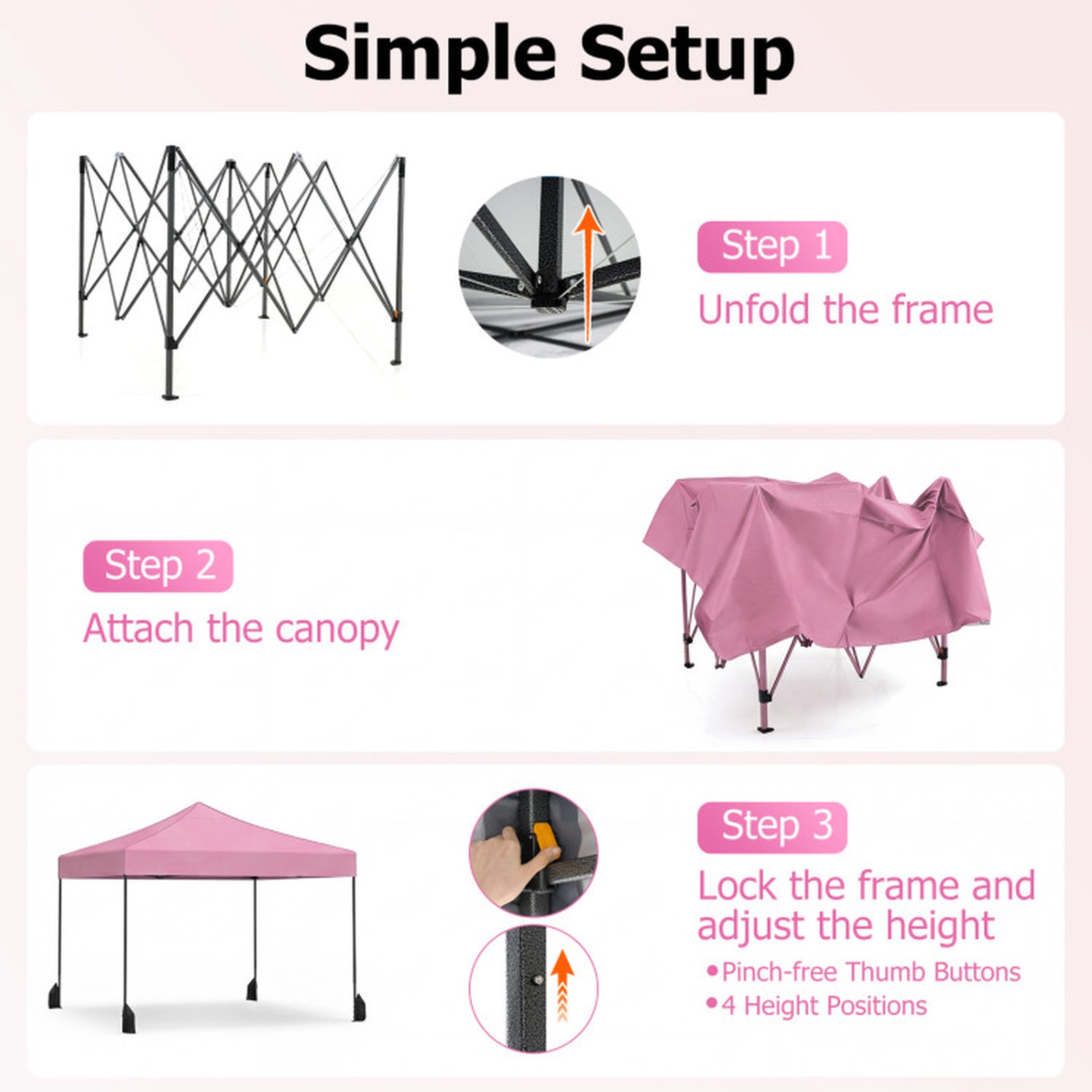SUGIFT Pink 9.5-ft by 9.5-ft 4-Position UPF50+ Silver-Coated 420D Pop Up Canopy Tent with Wheeled Bag
