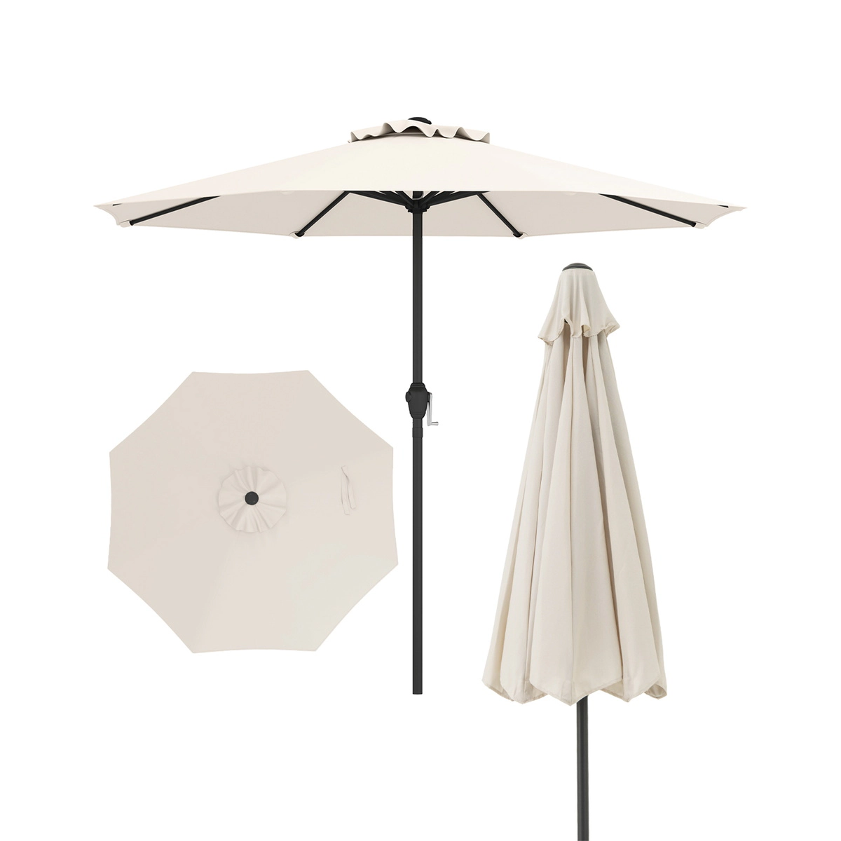 SUGIFT Heavy Duty Market Patio Umbrella with Crank Handle and 8 Metal Ribs 8.5-ft Square Canopy 2-Piece Pole Beige