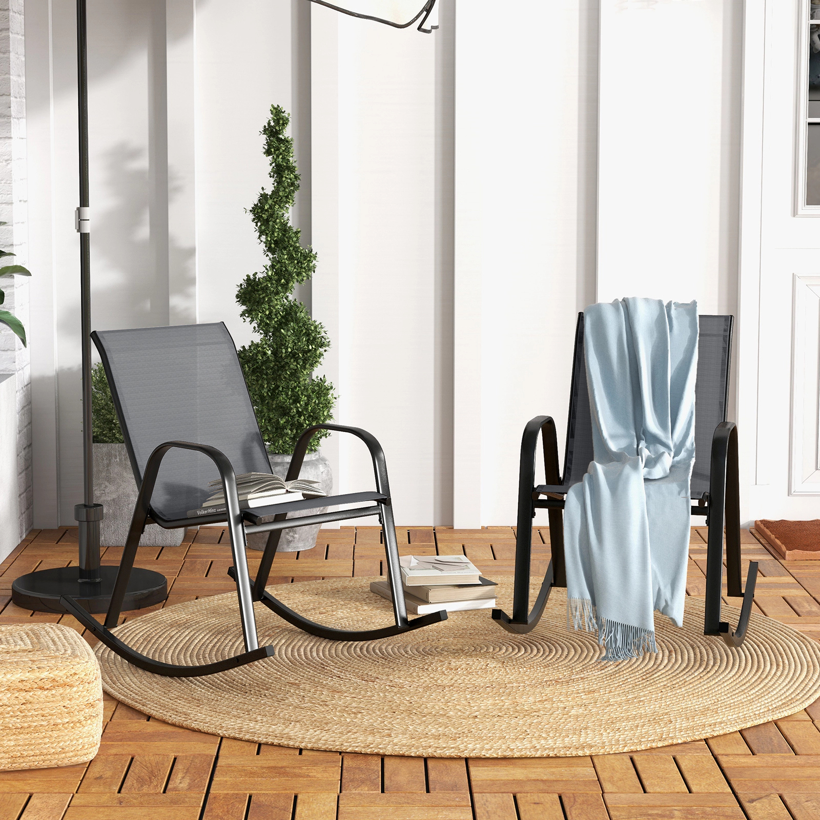SUGIFT Gray Breathable Seat Fabric Set of 2 Metal Patio Rocking Chairs
