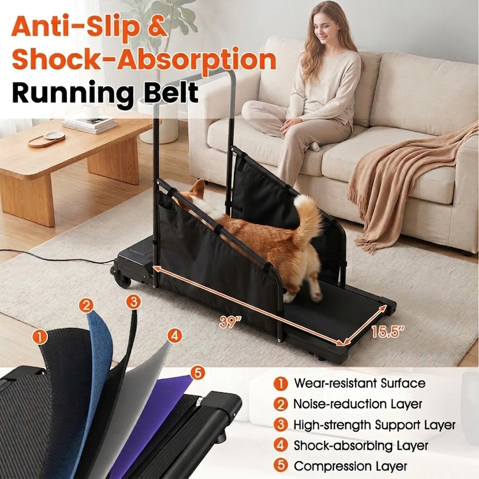 SUGIFT 47 x 40-in 220-lb Capacity Black 2-HP Dog Treadmill Pet Running Machine with Remote Control and LCD Display