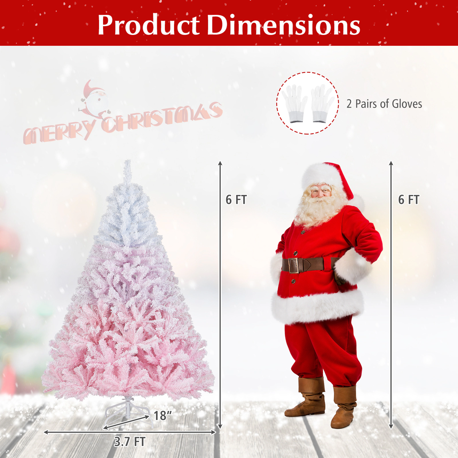 SUGIFT Gradient Flocked Artificial Christmas Tree with Folding Metal Stand 456 Branch Tips 6-ft White & Pink
