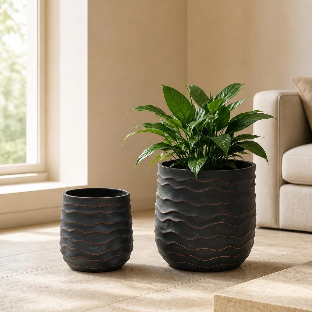 WOW PIONEER Large Round Magnesium Oxide Garden Planter for Flowers Herbs Shrubs Greenery Patio Yard Entrance