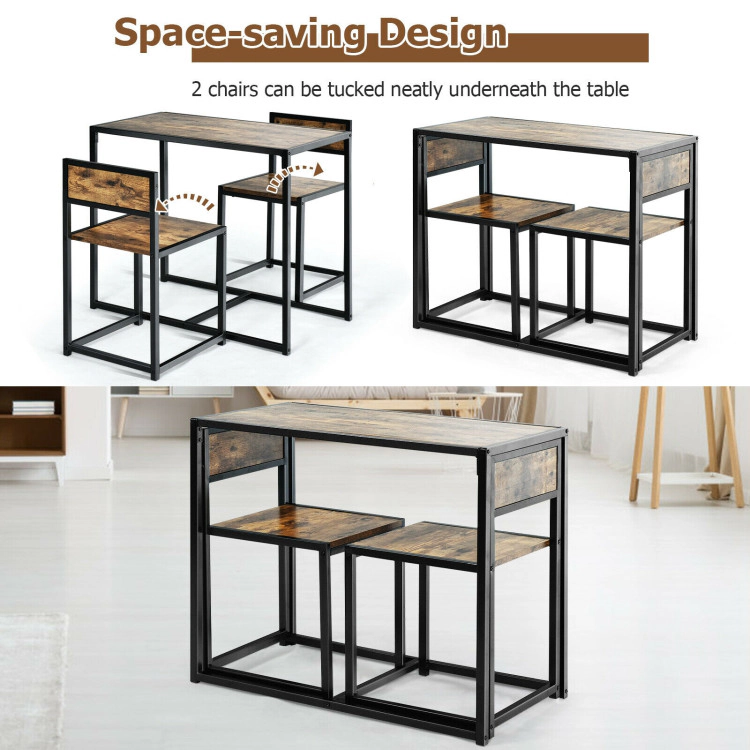 Hivvago 3 Pcs Dining Set Compact Table And 2 Chair With Metal Frame For Small Space