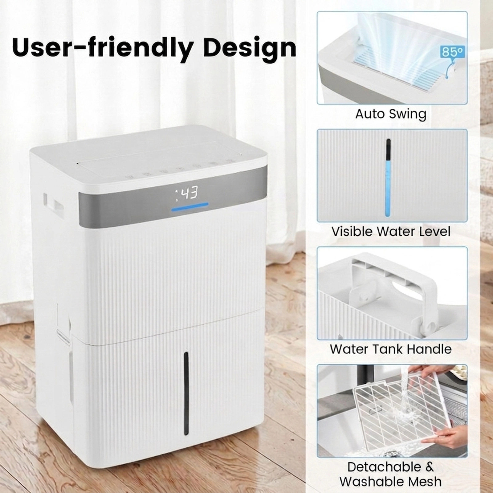SUGIFT White 5500-Sq-Ft 96-Pint Dehumidifier with 3 Modes and 24H Timer 13.5-in W 10.5-in D 20.5-in H