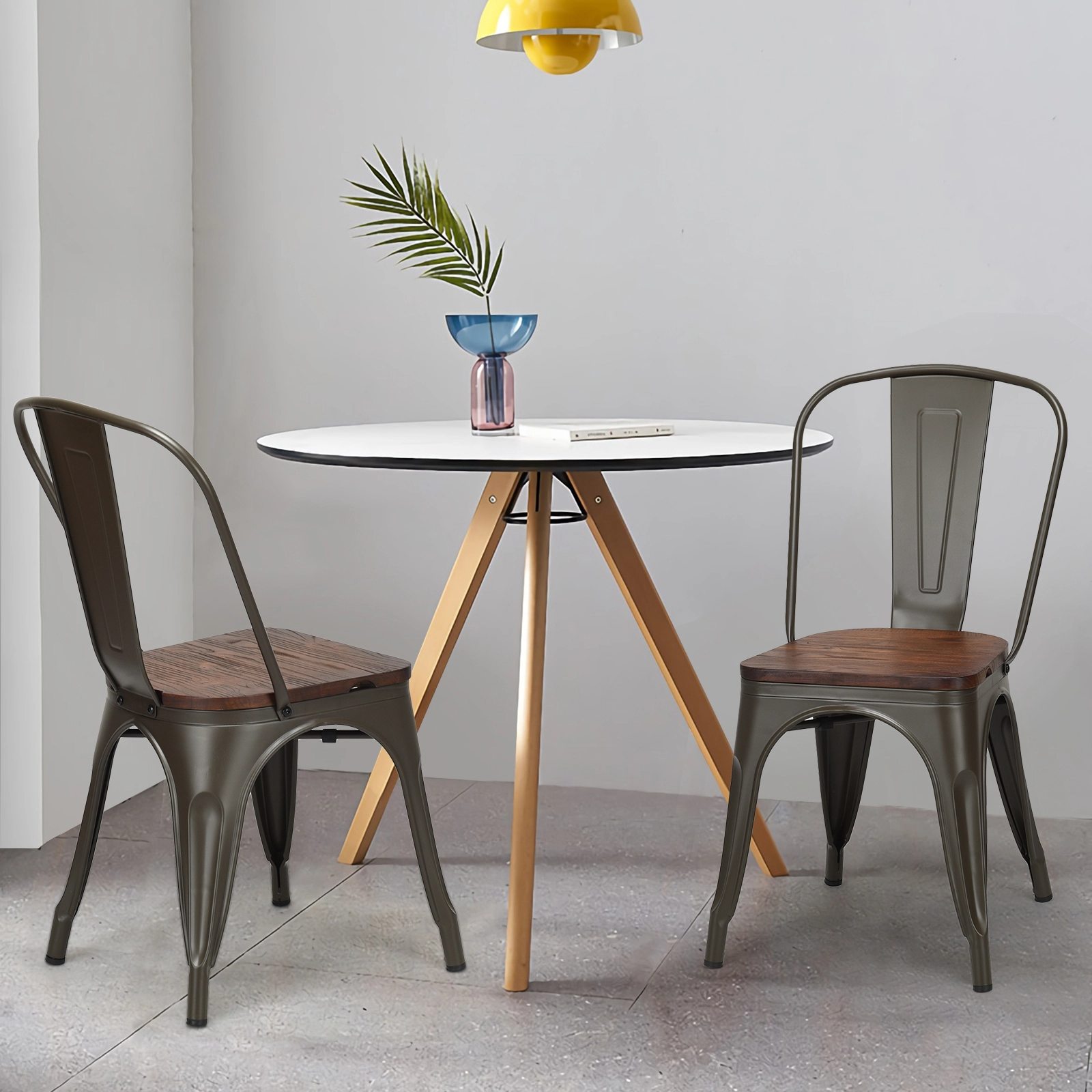 SUGIFT Set of 4 Stackable Metal Wood Dining Chairs 17.7-in Seat Height 300-lb Capacity 17 x 21 x 33-in Dark Green