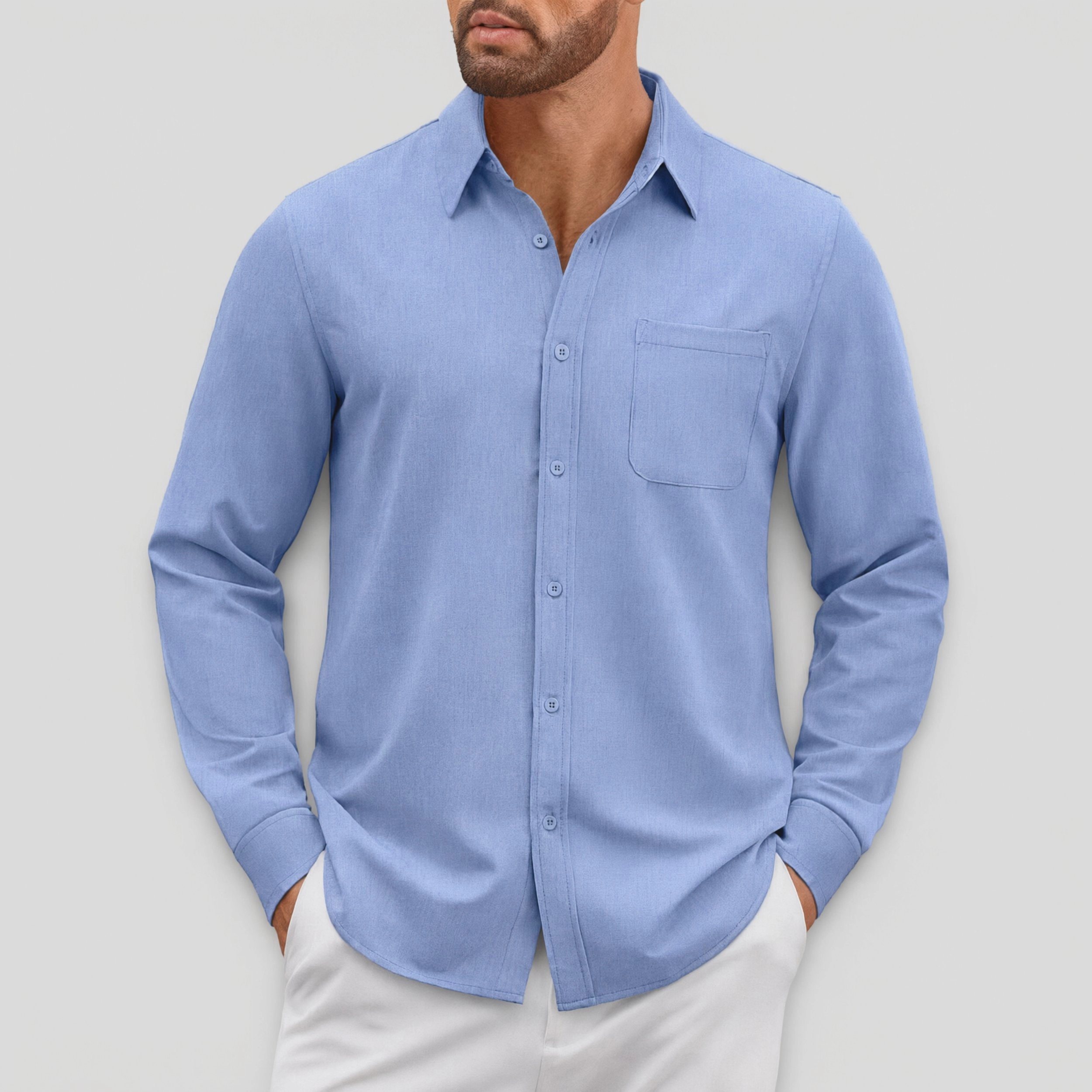 COOFANDY Mens Long Sleeve Button Down Shirt Classic Collar Chest Pocket Casual Tops