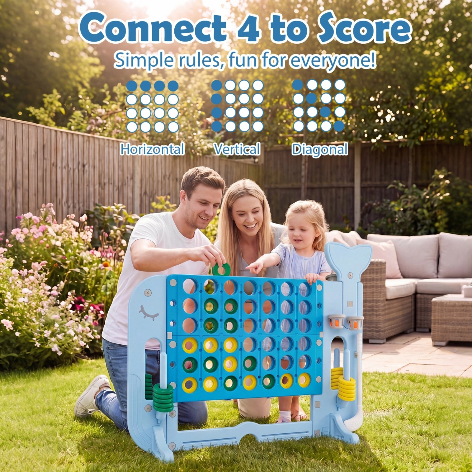 SUGIFT 55-in 4-in-1 Giant 4-to-Score HDPE Game Set with Ring Toss Basketball Golf and 2 Cup Holders Blue