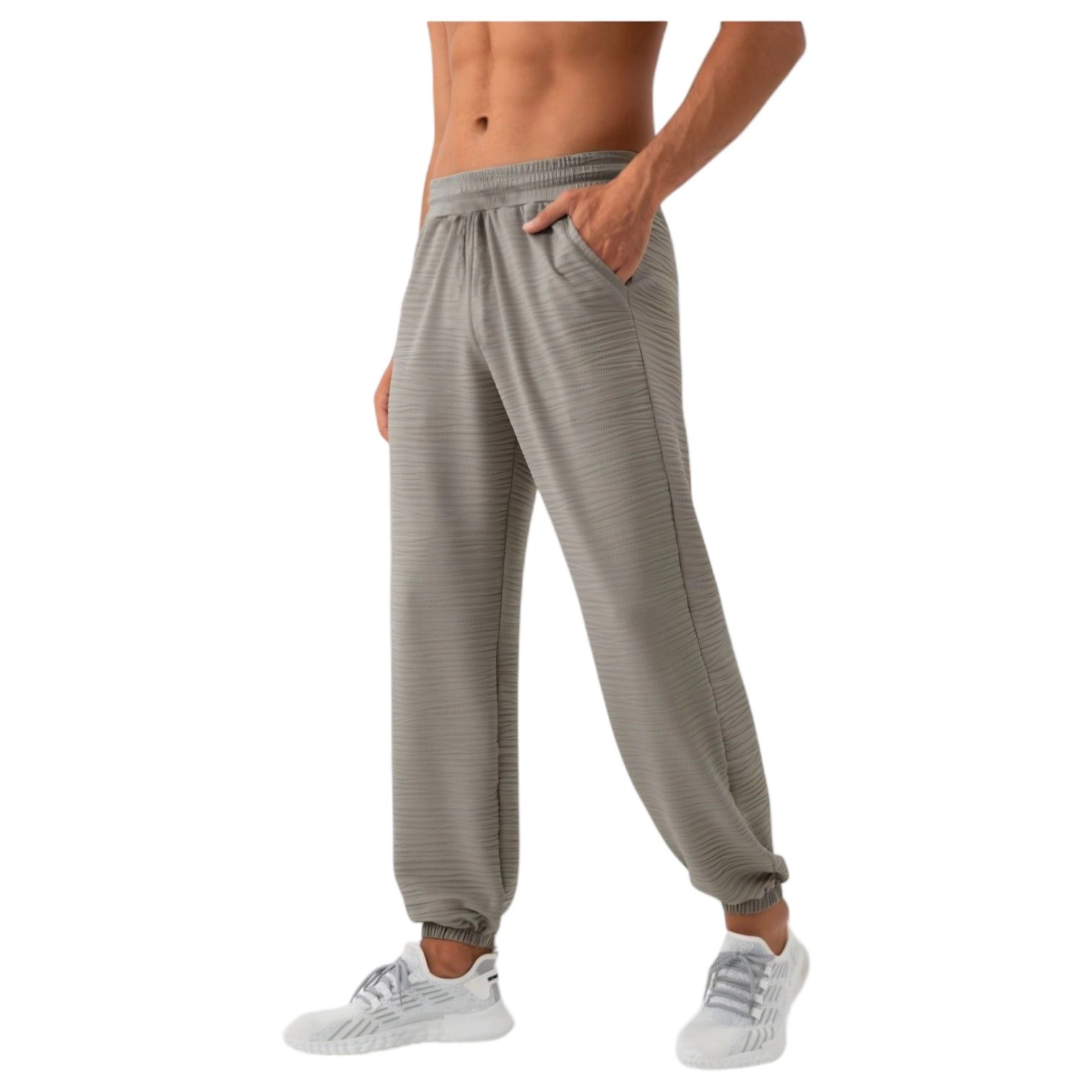 Anna-Kaci Men's Lightweight Textured Jogger Pants with Elastic Waist and Cuffed Ankles