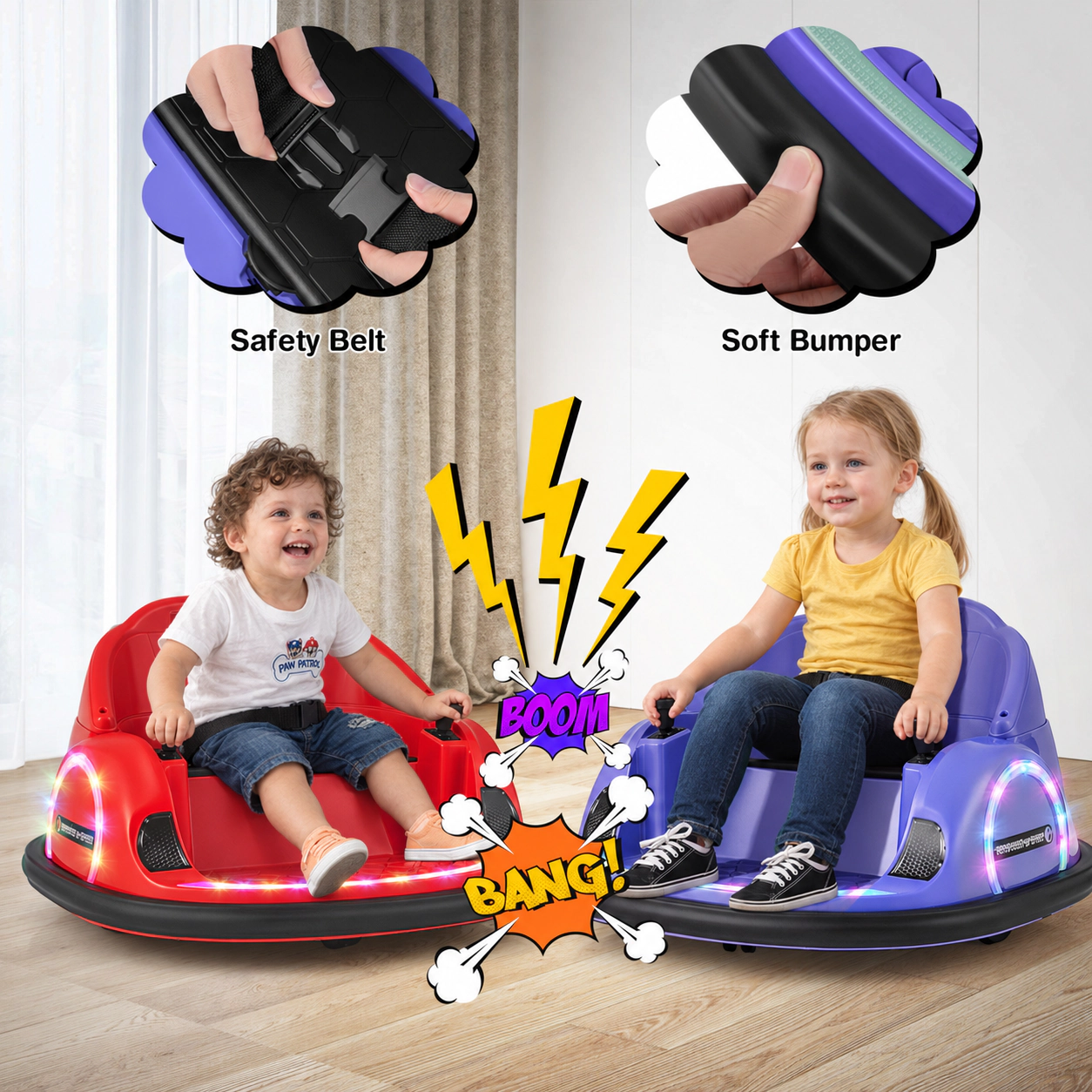 SUGIFT Kids 12V Battery Ride-On Bumper Car with 360-Degree Spin and Parent Remote Purple