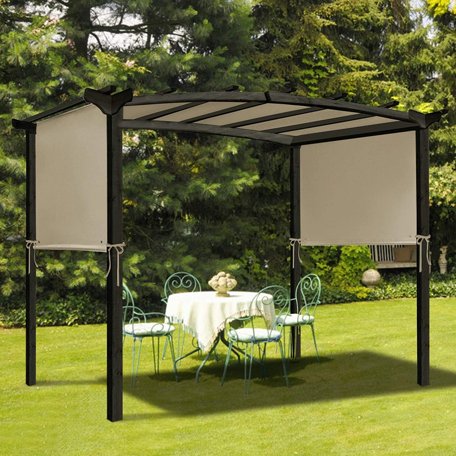 SUGIFT Outdoor Replacement Pergola Canopy Shade Cover 17 x 7 in with Copper Grommets and 4 Straps Beige