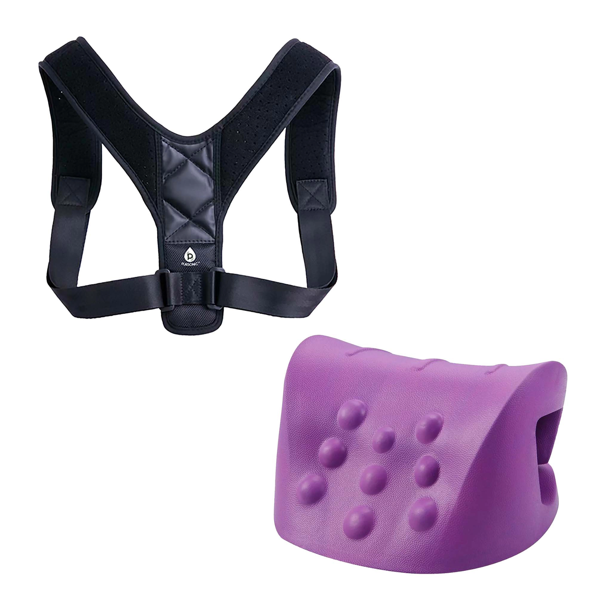 Pursonic Unisex Posture Support & Neck Relief Bundle: Posture Corrector & Cervical Neck Stretcher Set