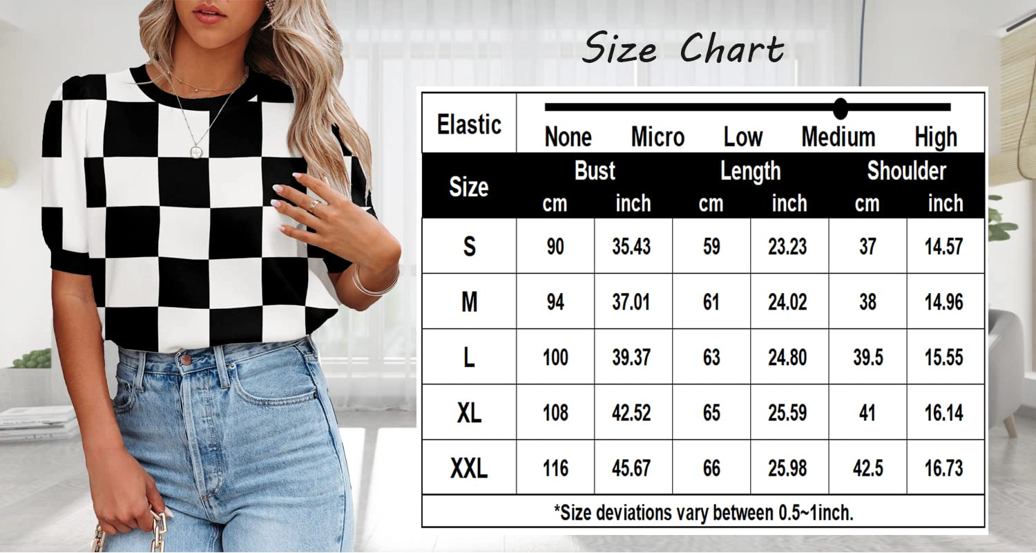 KOJOOIN Women's Puff Short Sleeve Tops Crew Neck Outfits Casual T Shirts Clothing Sweaters