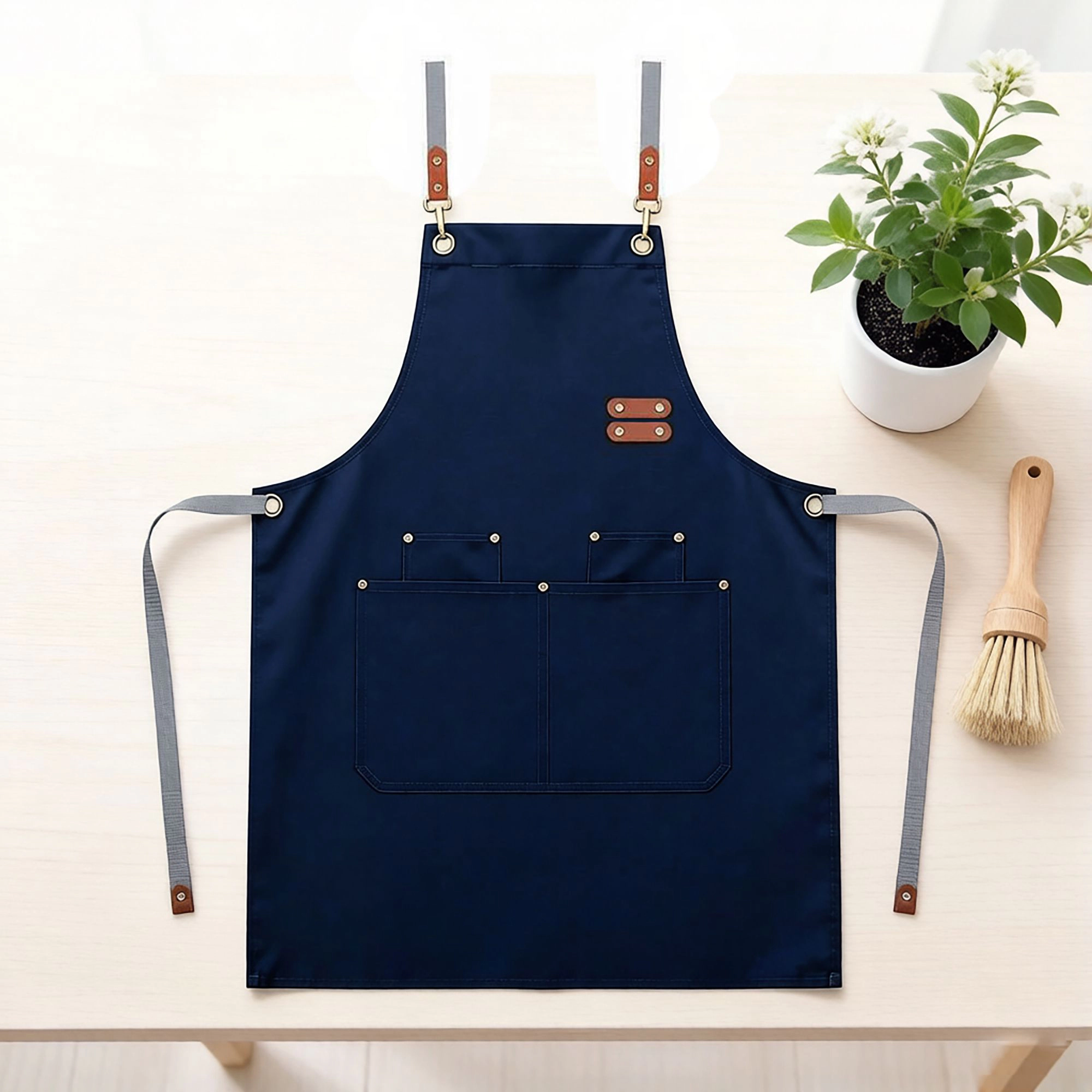 Alilang Women Canvas Work Apron with Multi Pocket Kitchen for Cooking Baking Cleaning Gardening