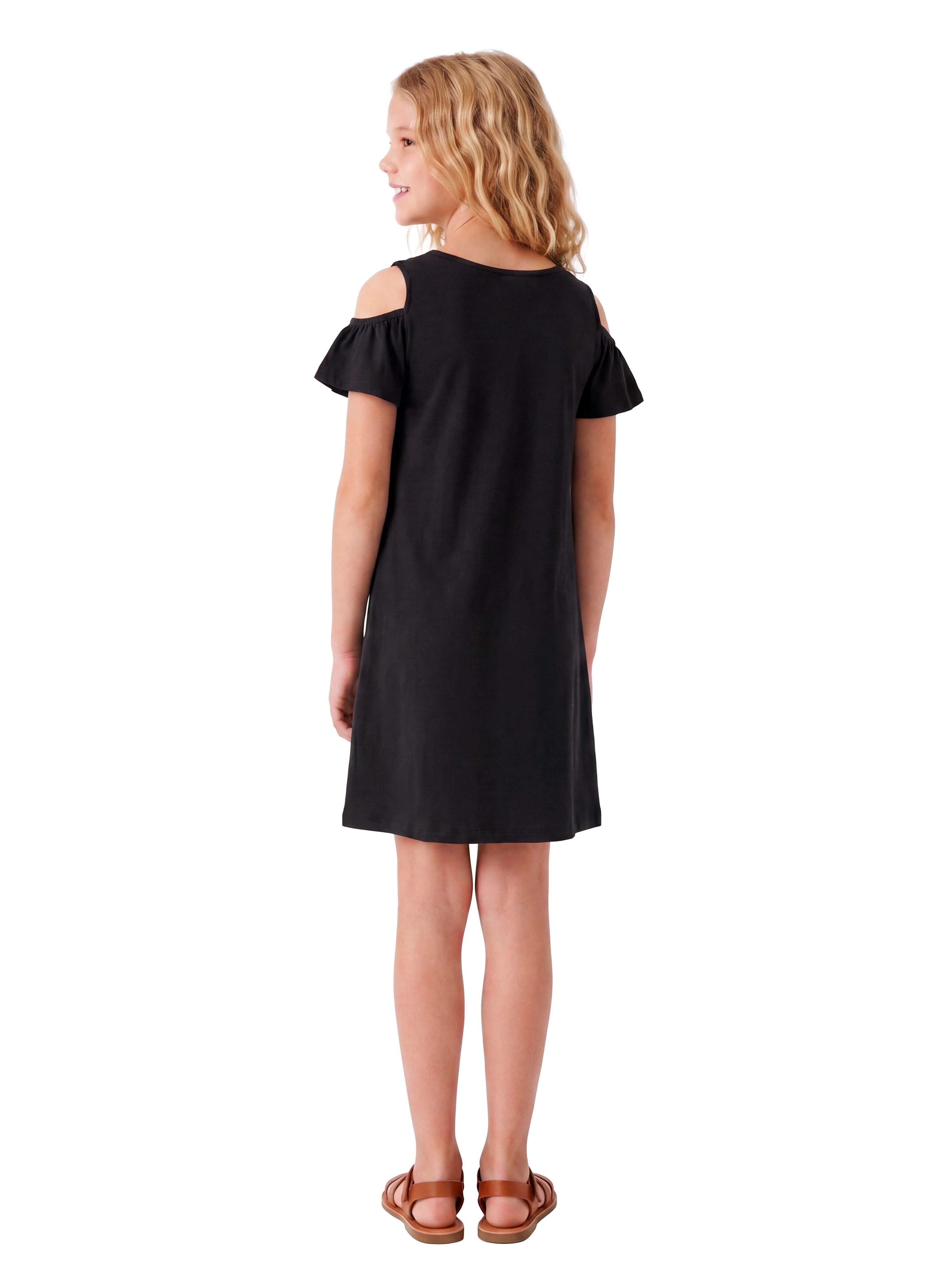 24sevenKid Essential Girls Pleated Cold Shoulder Dress
