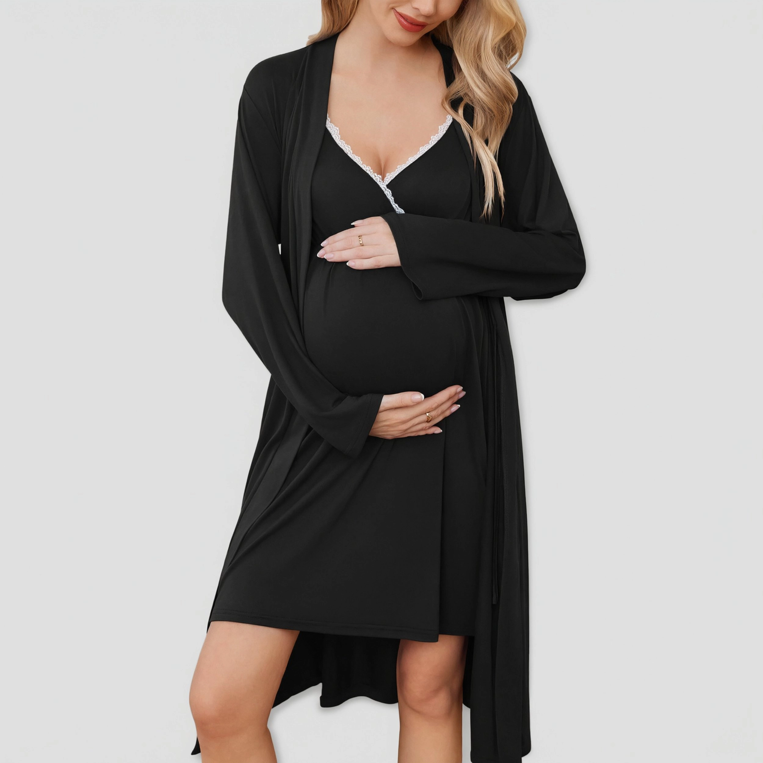Ekouaer Maternity Nursing Gown and Robe Set 1 Labor Delivery Nightgowns for Hospital