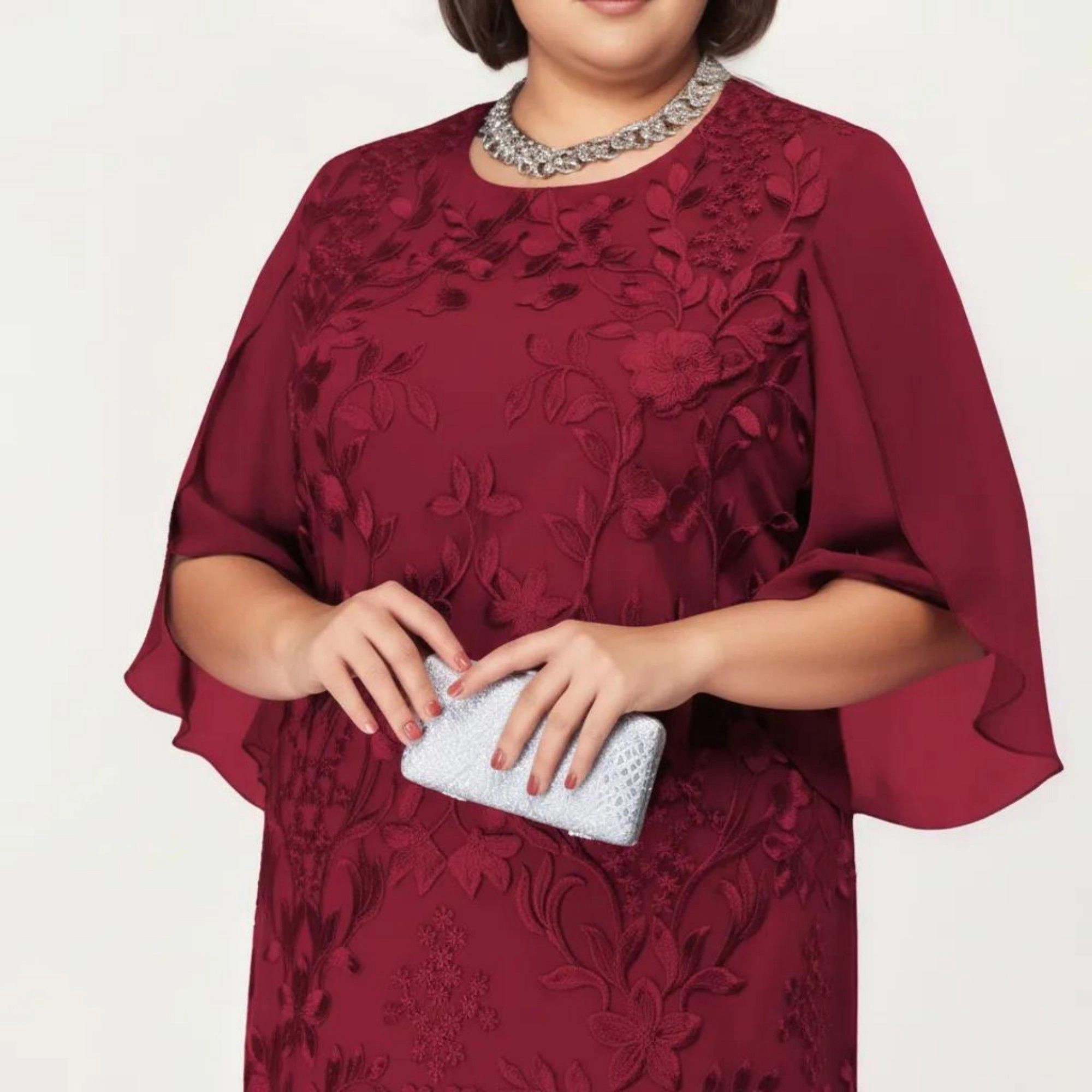 Anna-Kaci Women's Plus Lace Sheer Overlay Short Sleeve Loose Fit Elegant Knee Length Midi Dress