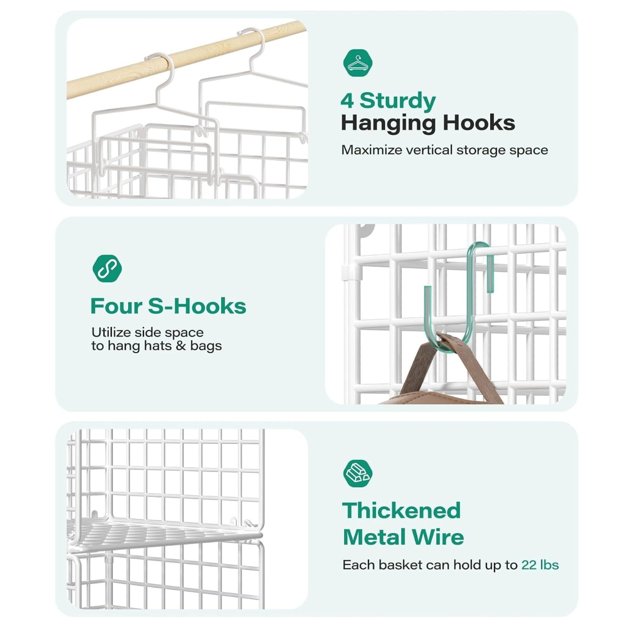 Stock Preferred Hanging Metal Closet Organizer Shelf with Hooks for Clothes and Sweaters Black 6 Tier