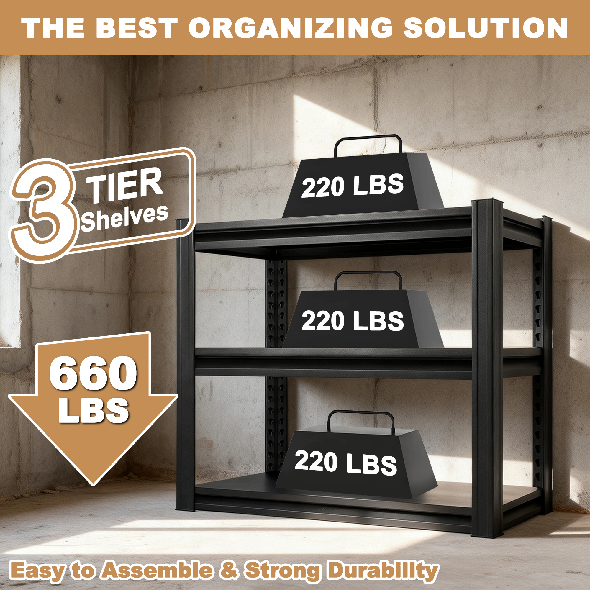 Flynama 3-Tier Heavy Duty Steel Shelving, Adjustable, Black (39.4"W x 31.5"H x 20"D), 20-40 Gallon Fish Tank