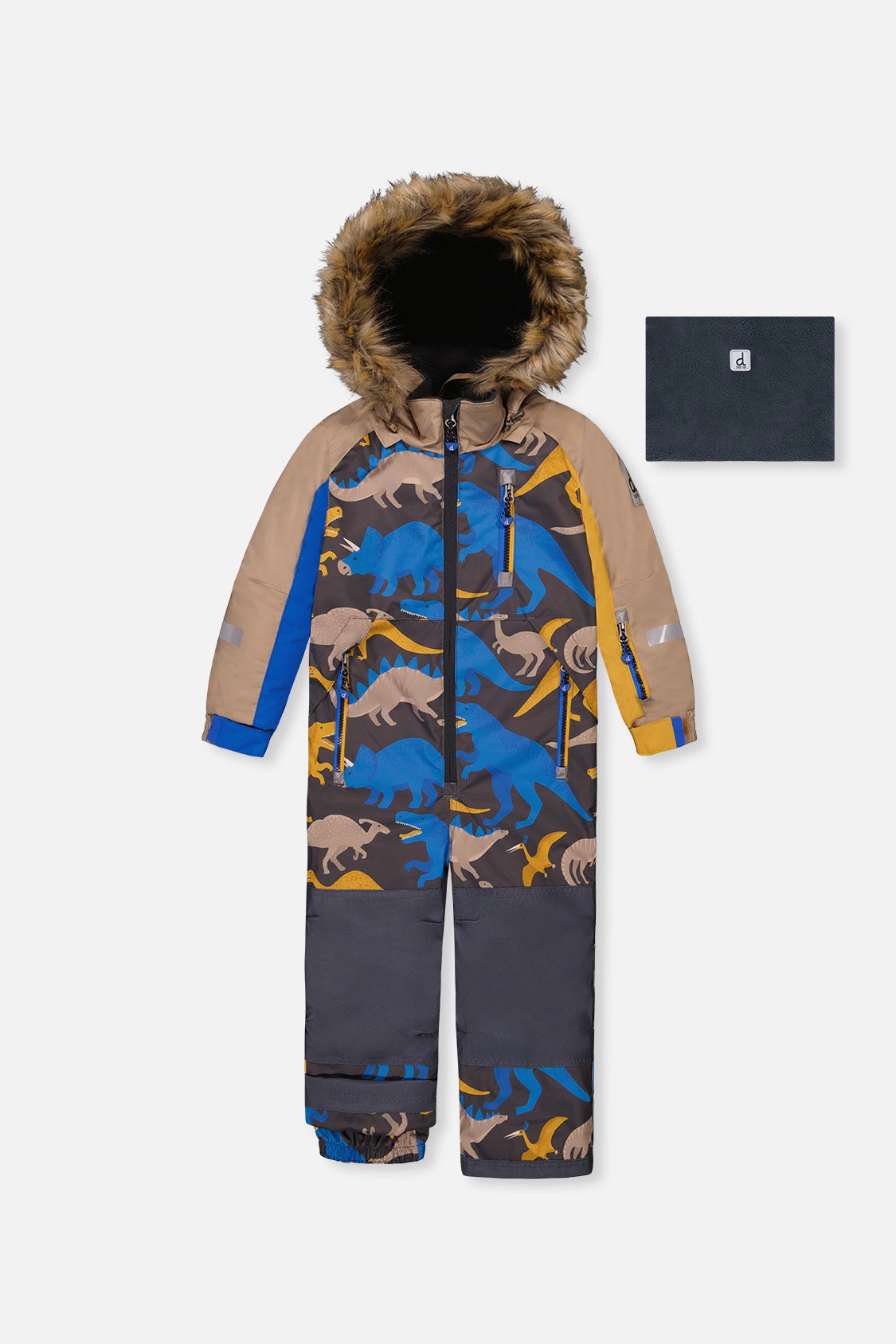 Deux par Boys Dinosaur Print One Piece Play Snowsuit with Detachable Hood