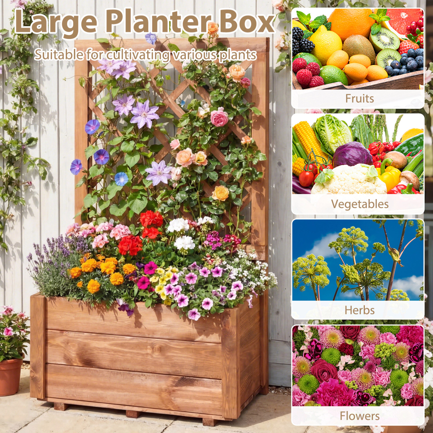SlickBlue Orange 23 Inch Elevated Garden Bed with Climbing Lattice Trellis