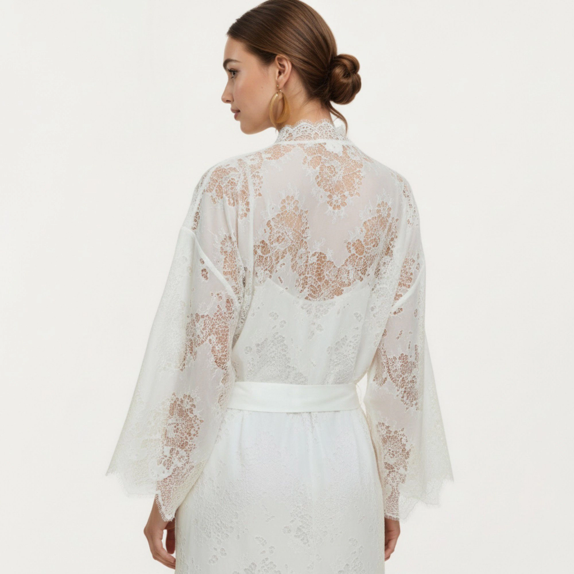 Anna-Kaci Women's 2-Piece Smooth Sleepwear Slip Dress with Sheer Lace Long Robe Open Front Lightweight Nightgown Set
