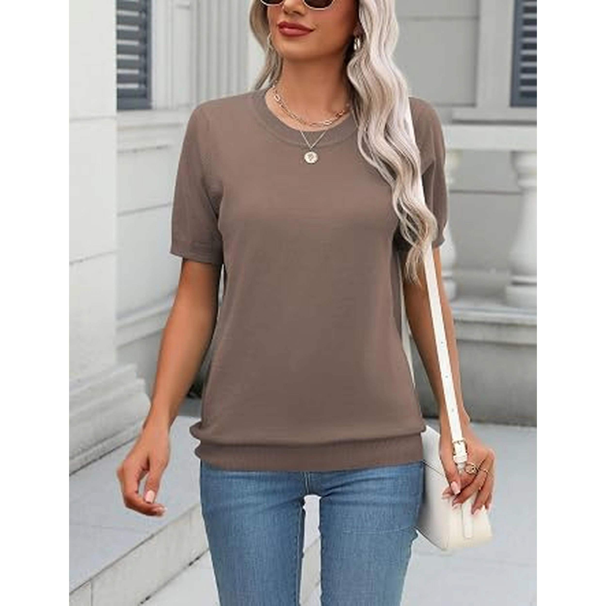 Zeagoo Women's Short Sleeve Crew Neck Pullover Sweater