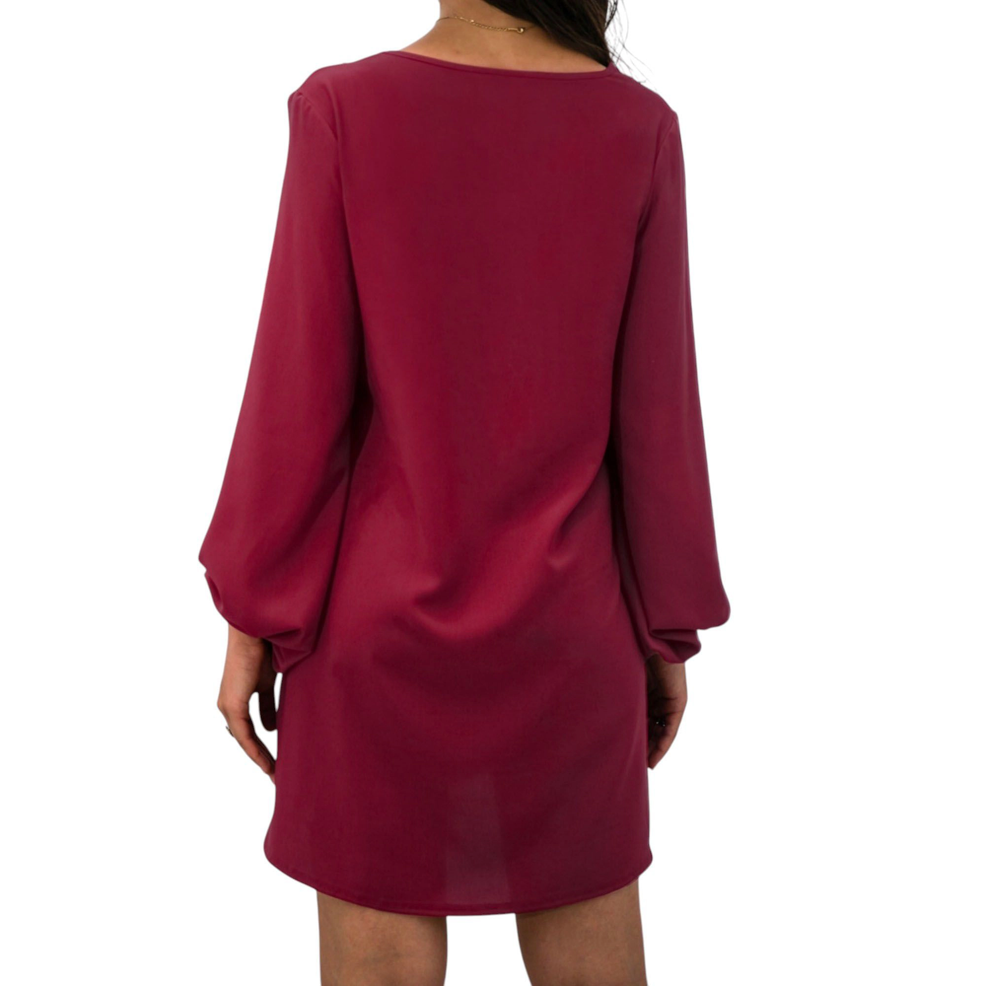 Anna-Kaci Women's Long Sleeve Mini Shift Dress with V-Neckline and Lace Trim Detail