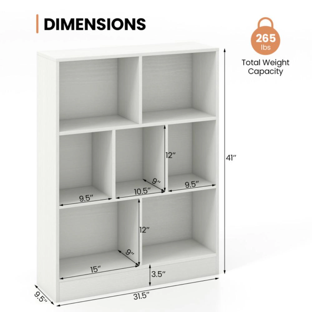 Hivvago 7-Section Freestanding Bookshelf for Kids Room Classroom Daycare Nursery-White