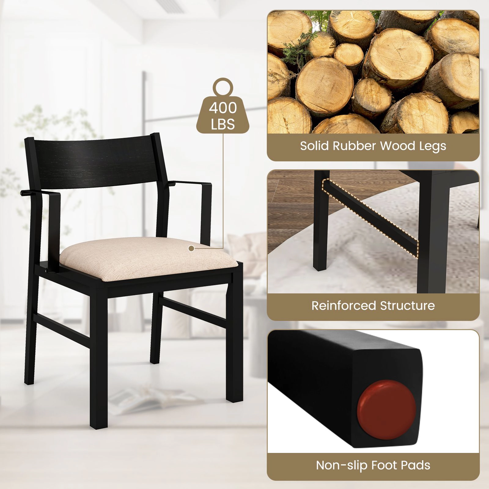 SlickBlue Upholstered Dining Chairs with Armrests Set of 2