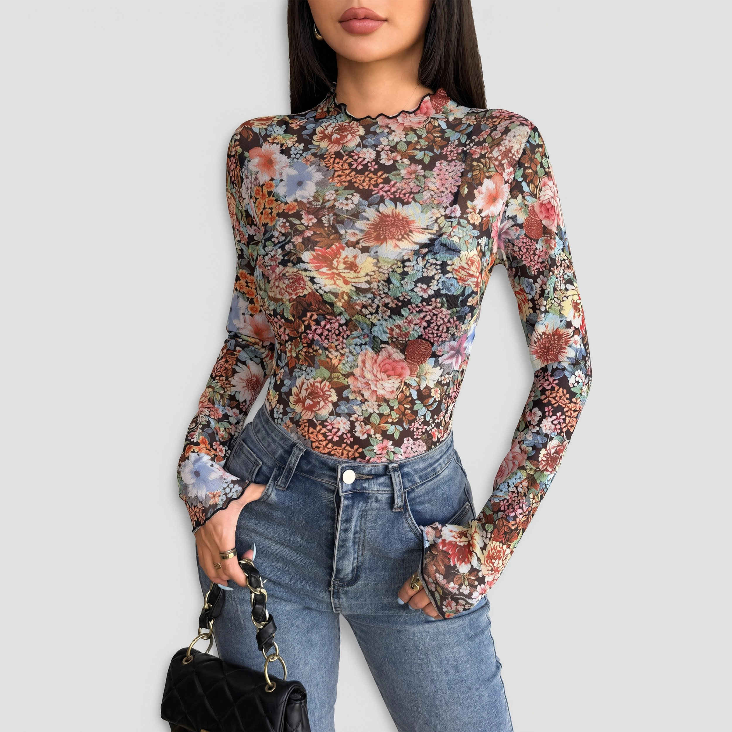 Zeagoo Women Sheer Mesh Mock Neck Blouse