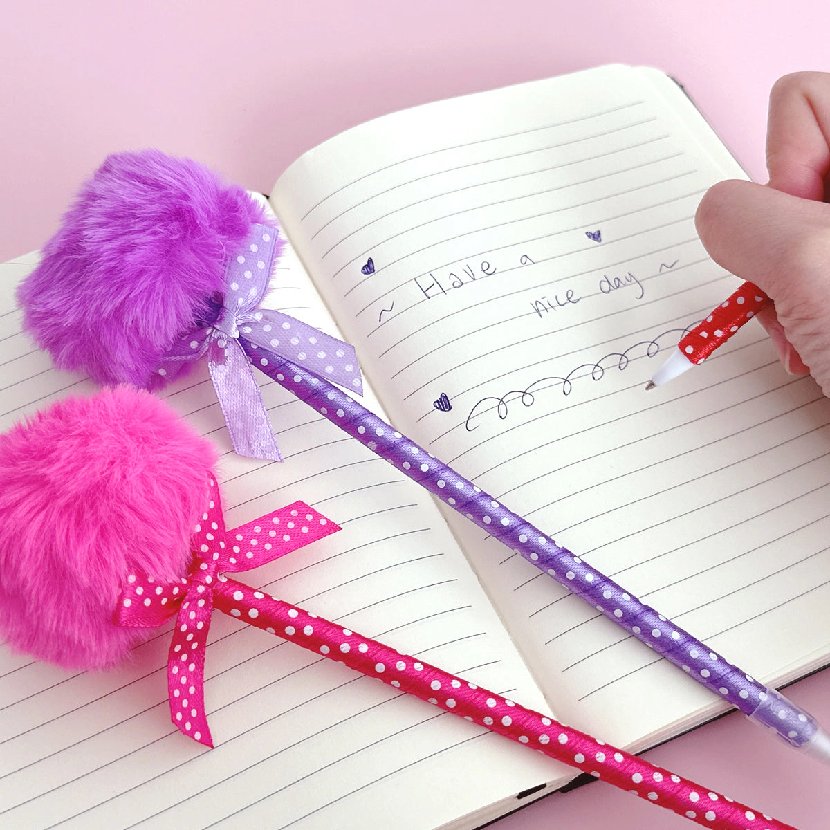 Wrapables Fluffy Ball Pom Pom Ballpoint Pens, Set of 6