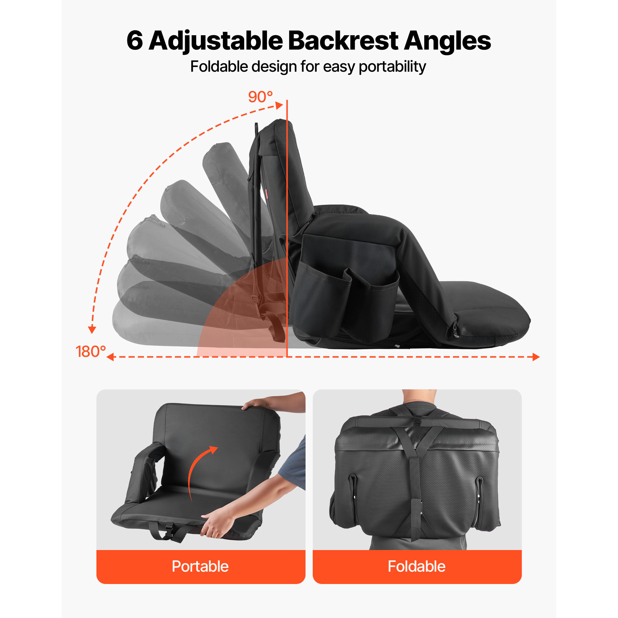 HONGGE Stadium Seat, 6 Adjustable Angle Bleacher Chair, Cushion Stadium Seat with Back Support and Armrest