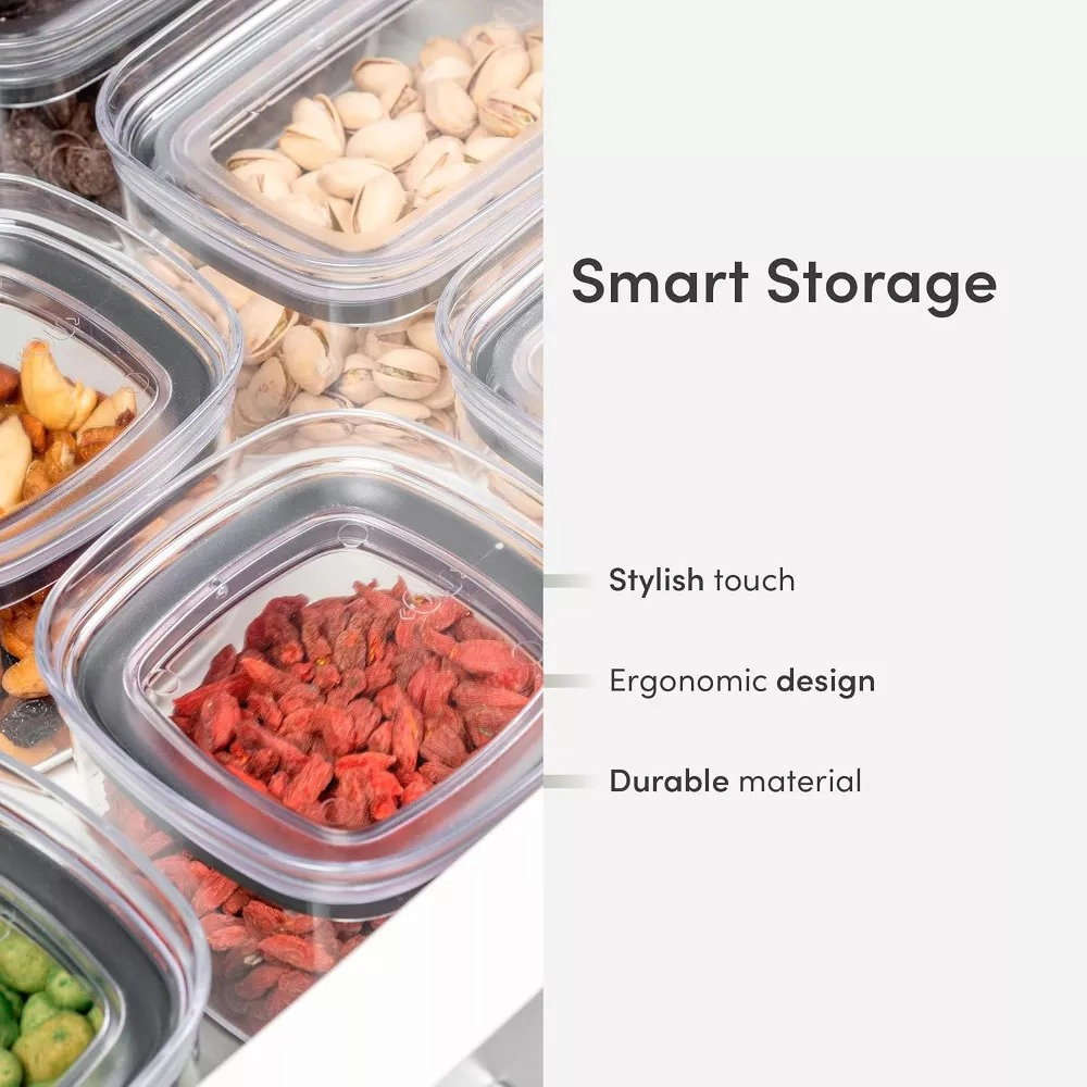 OU Airtight Food Storage Container 2.1qt, BPA Free Clear Plastic Container w/ Leak Proof Lid Stackable Pantry Organizer