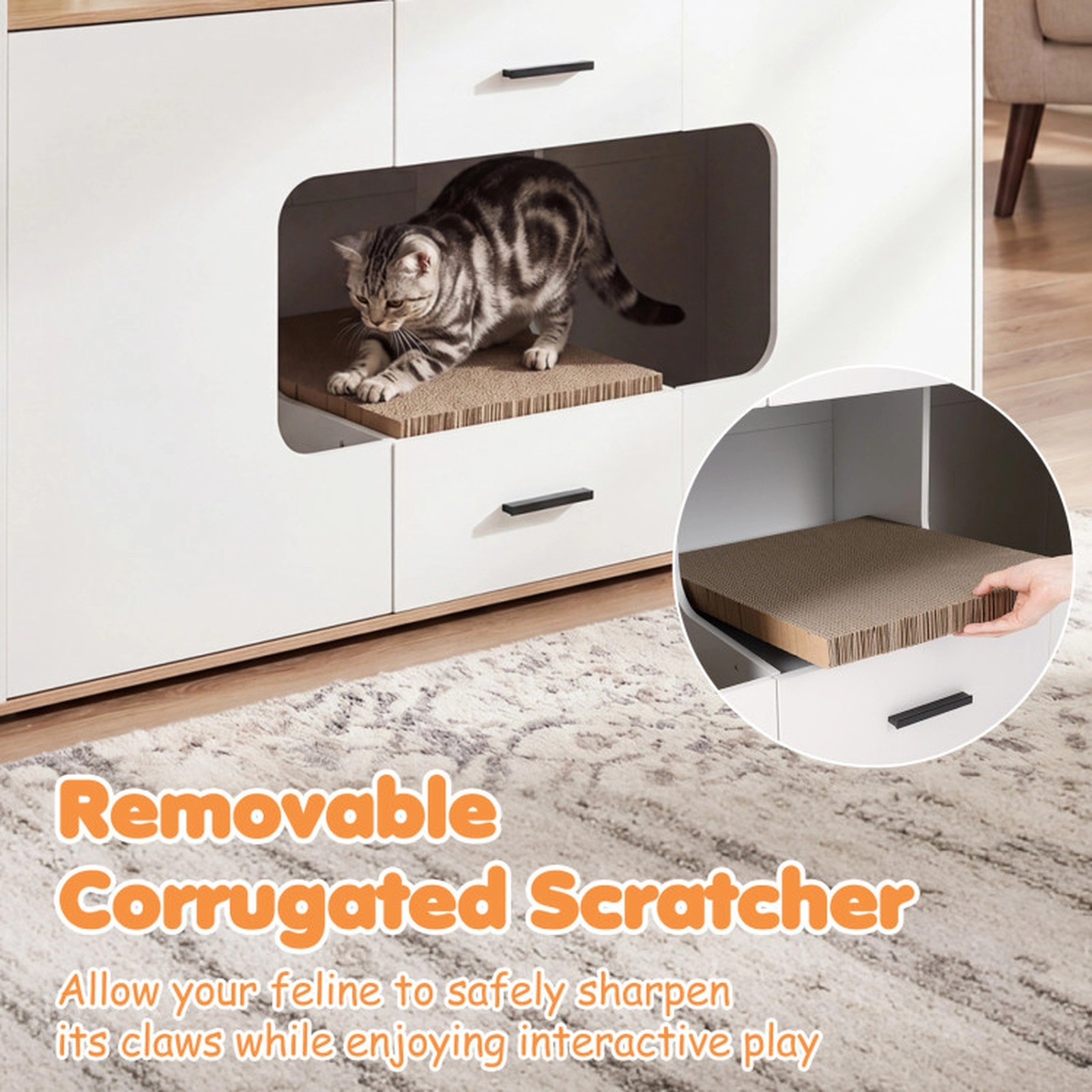 SUGIFT 55 x 30.5-in Natural Extra Large Hidden Cat Litter Box Enclosure Cabinet with 2 Drawers and 2 Doors