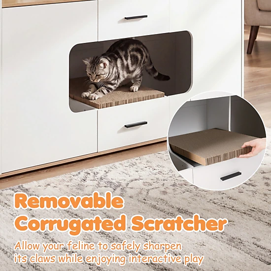 SUGIFT 55 x 30.5-in Natural Extra Large Hidden Cat Litter Box Enclosure Cabinet with 2 Drawers and 2 Doors