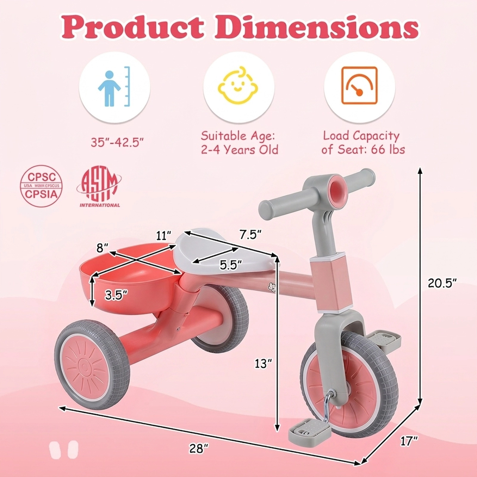 Kids Tricycle with 13-in Low Seat Solid EVA Wheels and Push-Button Pedal Removal for Ages 2-4 Balance Bike Conversion