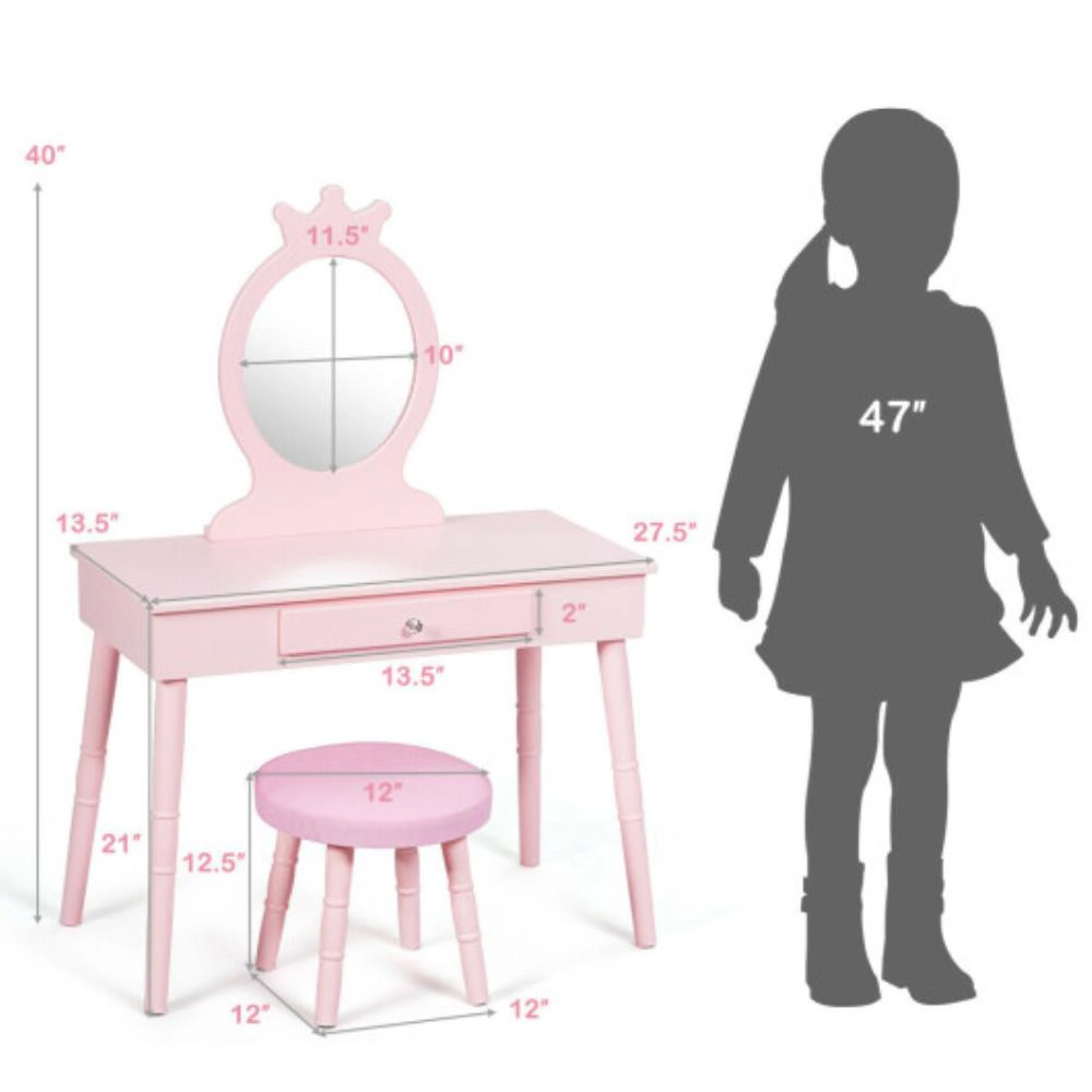 Hivvago Kids Vanity Makeup Table And Chair Set Make Up Stool