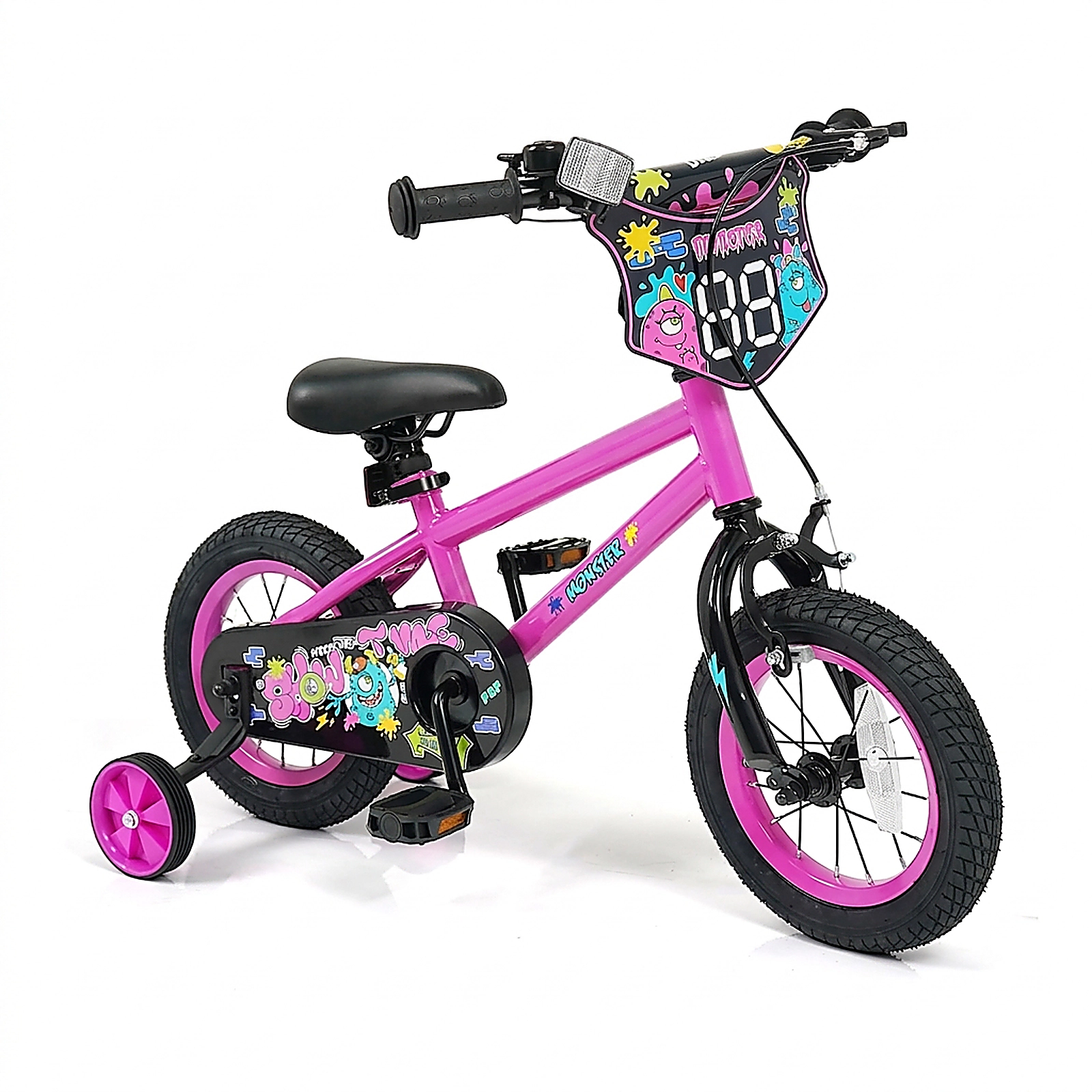 SUGIFT Pink Detachable Training Wheels and Adjustable Seat Kids Bike